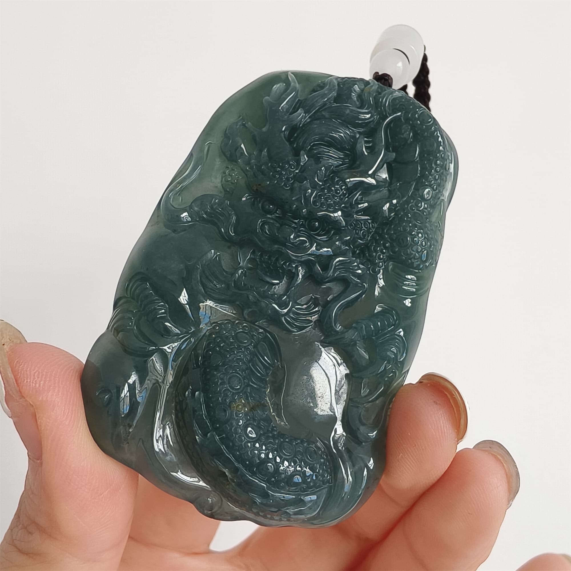DDP 66mm Natural Type A Untreated Icy Waxy Blue Watery Guatemalan Jadeite Dragon Pendant