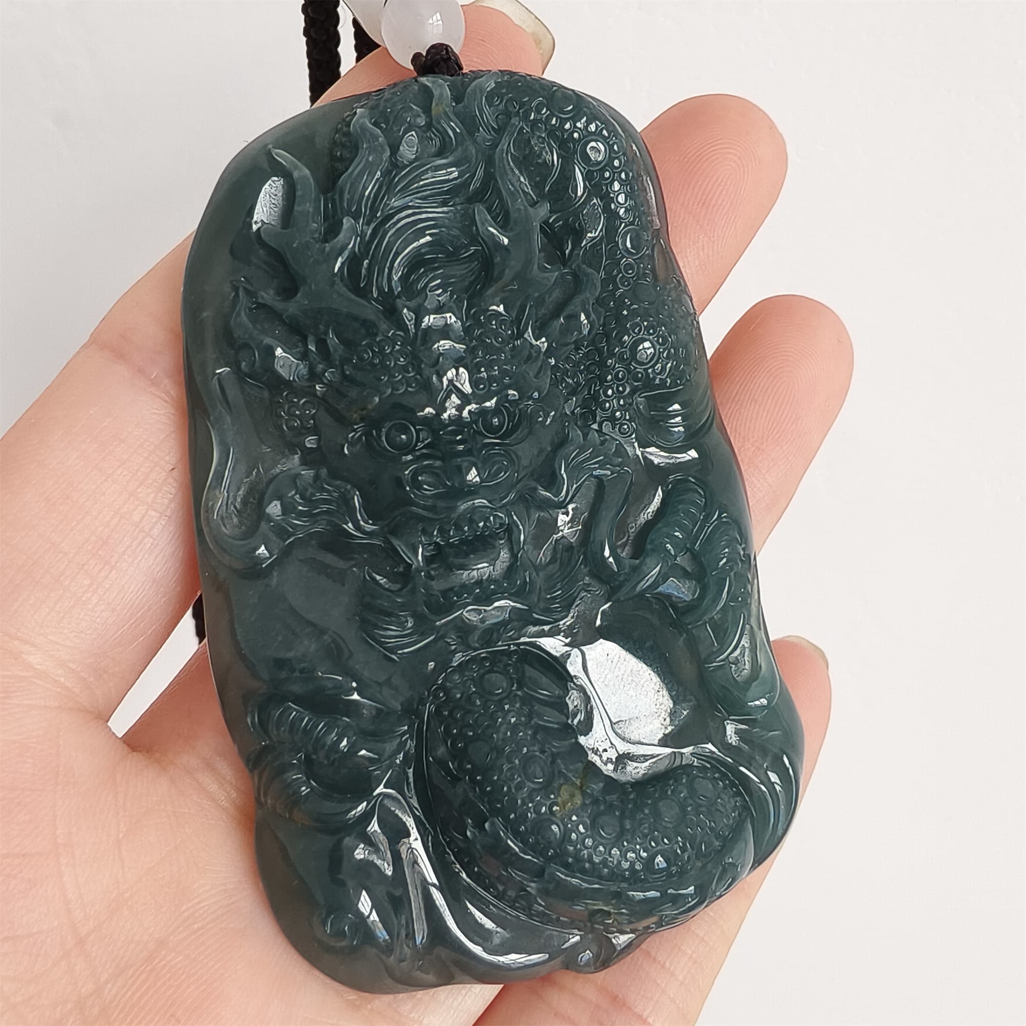 DDP 66mm Natural Type A Untreated Icy Waxy Blue Watery Guatemalan Jadeite Dragon Pendant