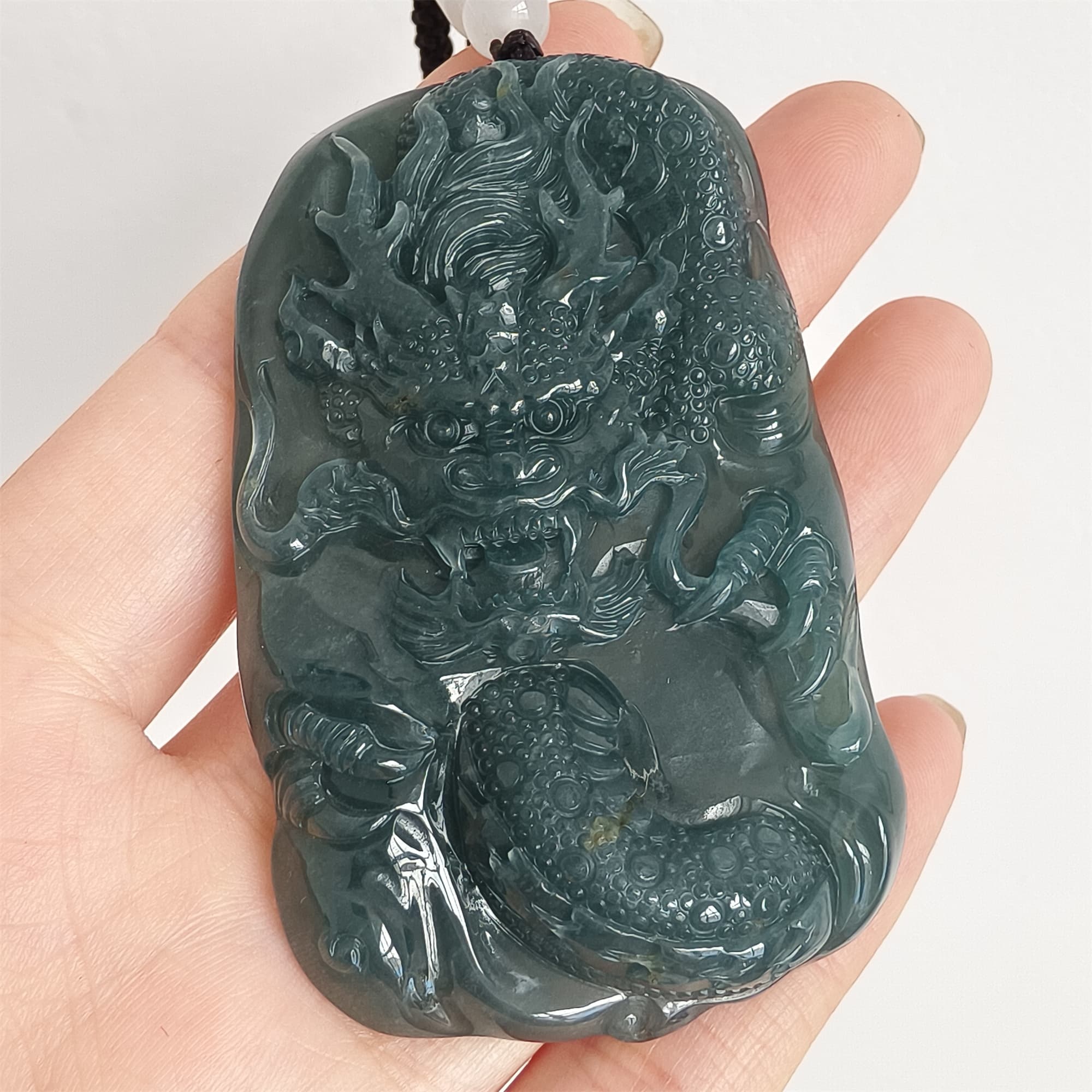 DDP 66mm Natural Type A Untreated Icy Waxy Blue Watery Guatemalan Jadeite Dragon Pendant