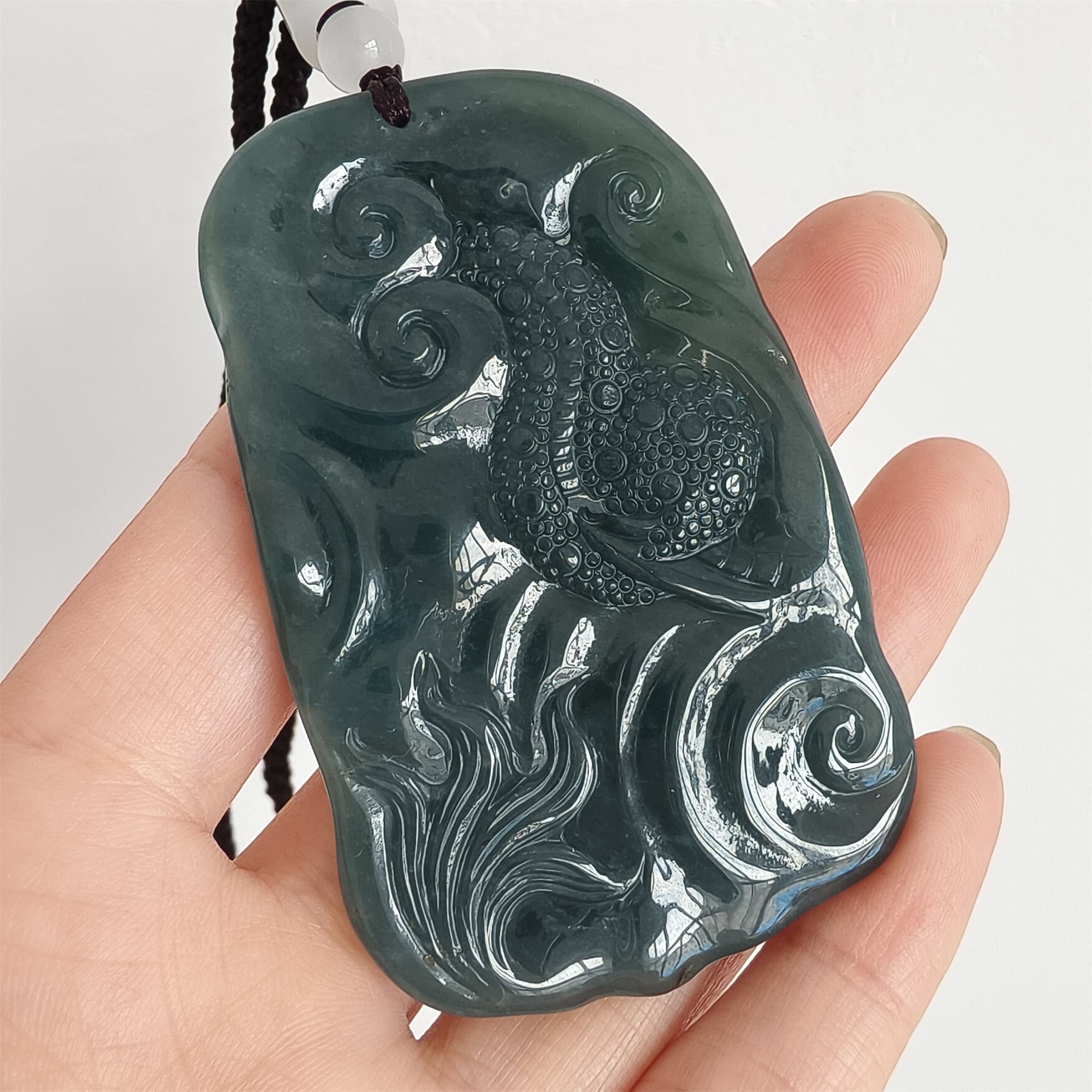 DDP 66mm Natural Type A Untreated Icy Waxy Blue Watery Guatemalan Jadeite Dragon Pendant