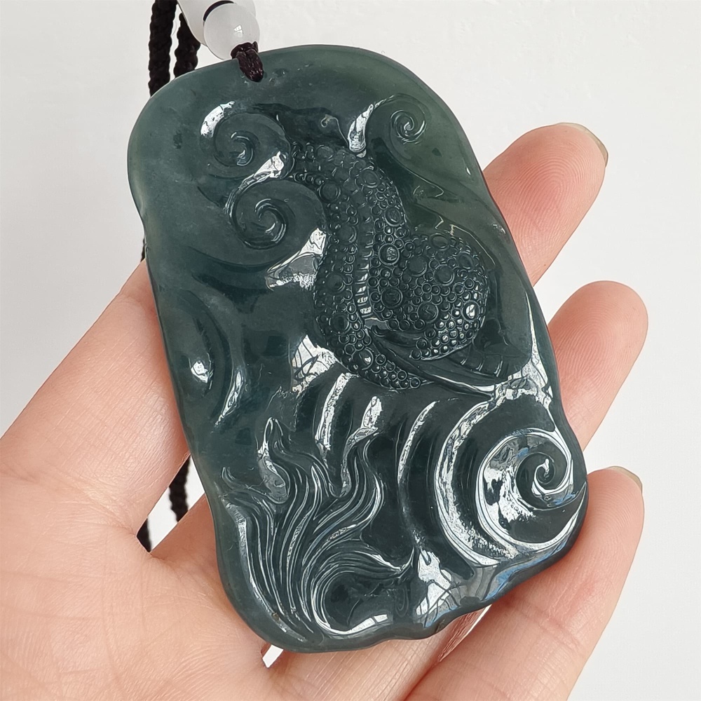 DDP 66mm Natural Type A Untreated Icy Waxy Blue Watery Guatemalan Jadeite Dragon Pendant