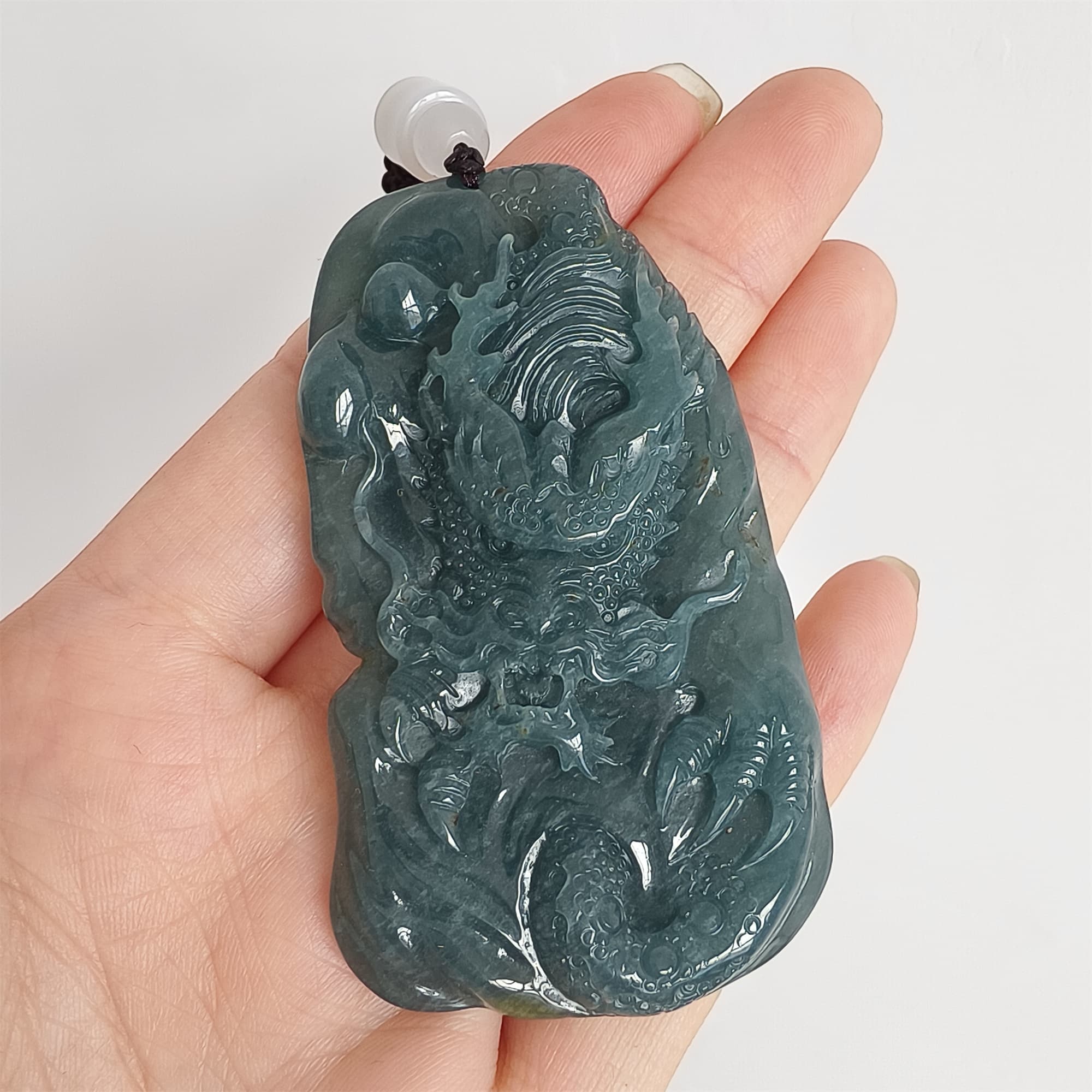 DDP 66mm Natural Type A Untreated Icy Waxy Blue Watery Guatemalan Jadeite Dragon Pendant