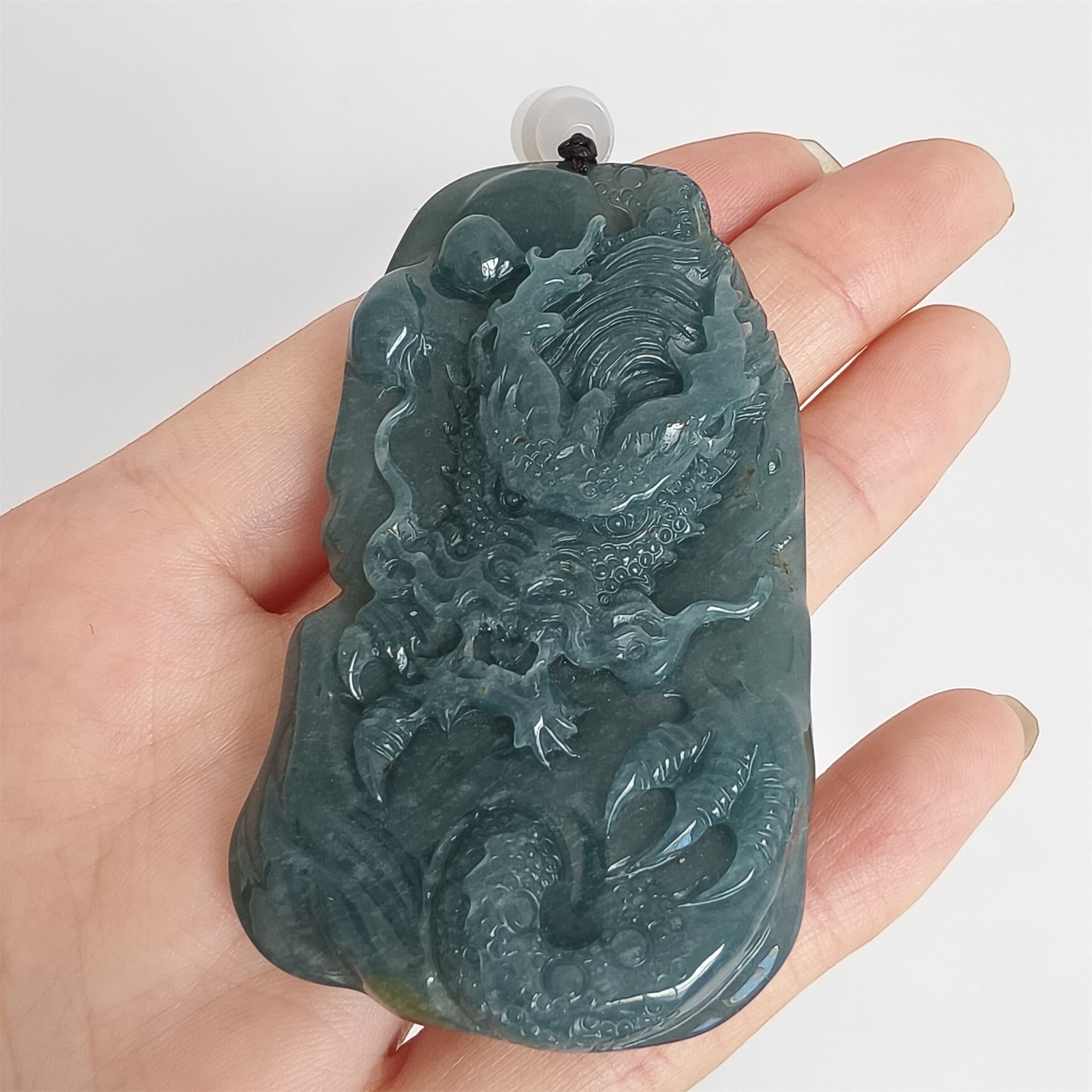 DDP 66mm Natural Type A Untreated Icy Waxy Blue Watery Guatemalan Jadeite Dragon Pendant