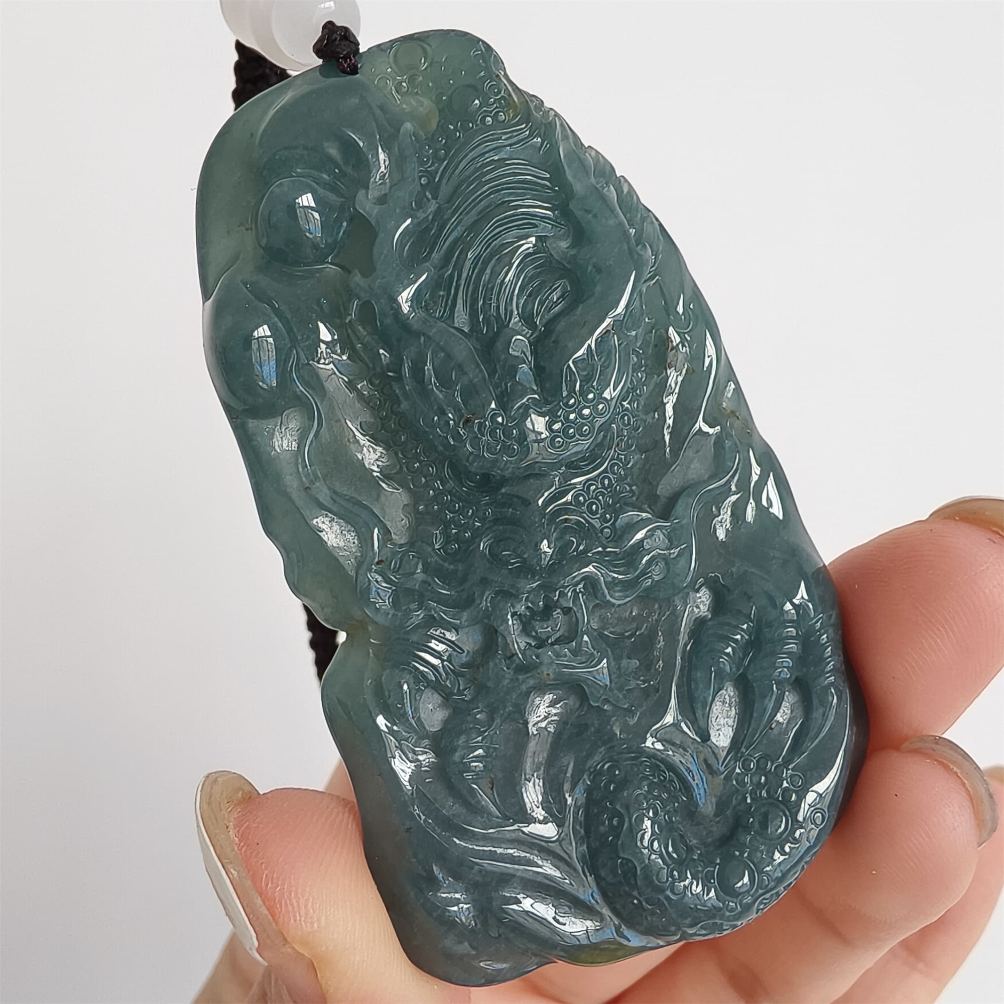 DDP 66mm Natural Type A Untreated Icy Waxy Blue Watery Guatemalan Jadeite Dragon Pendant