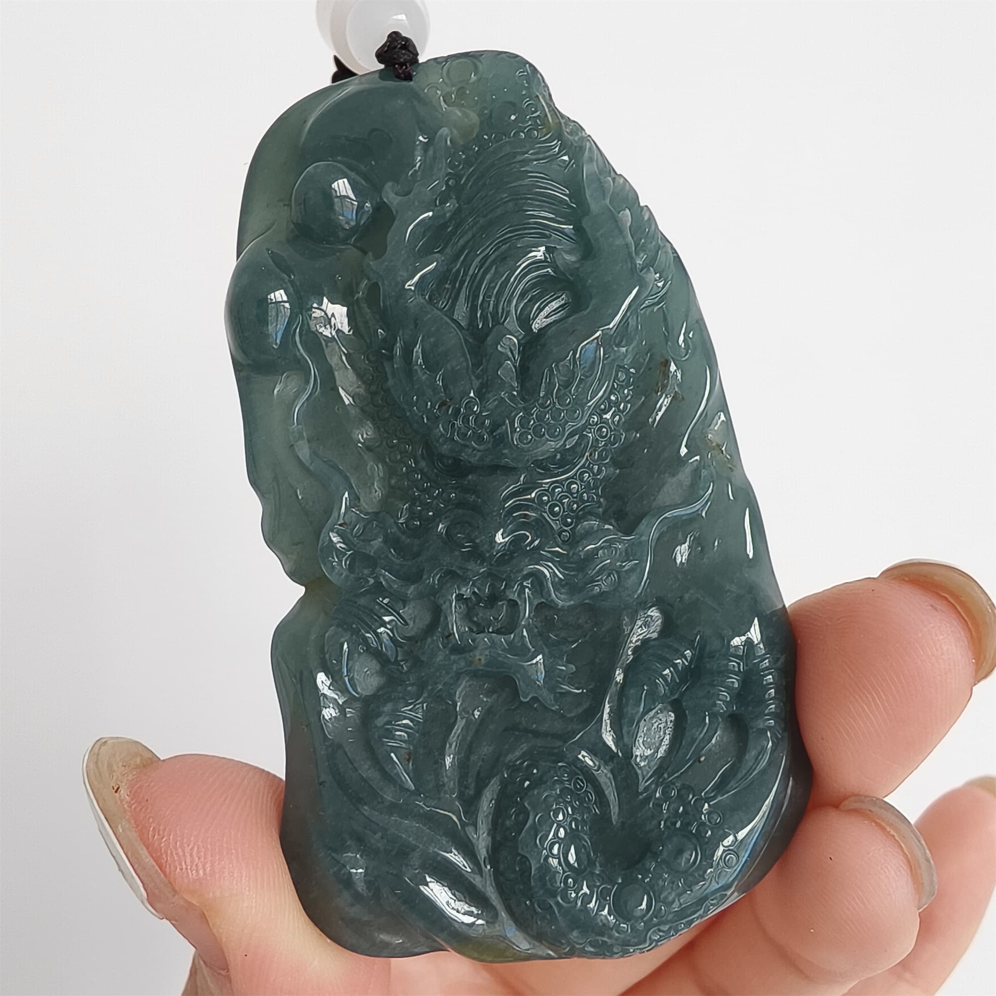 DDP 66mm Natural Type A Untreated Icy Waxy Blue Watery Guatemalan Jadeite Dragon Pendant