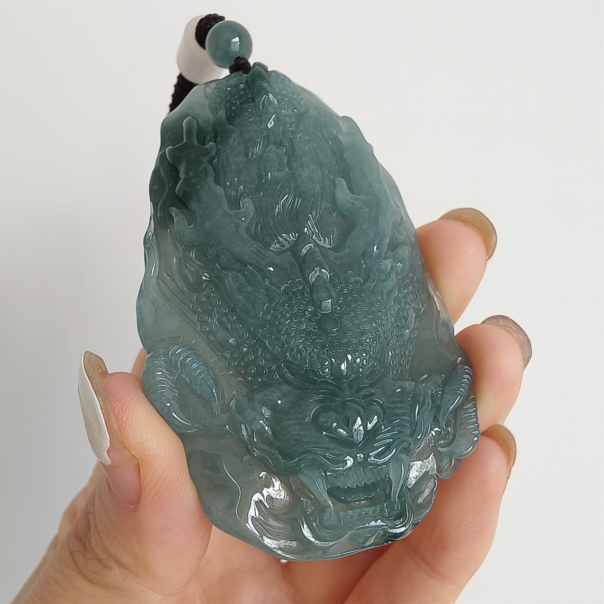 DDP 66.5mm Natural Type A Untreated Icy Waxy Blue Watery Guatemalan Jadeite Dragon Pendant