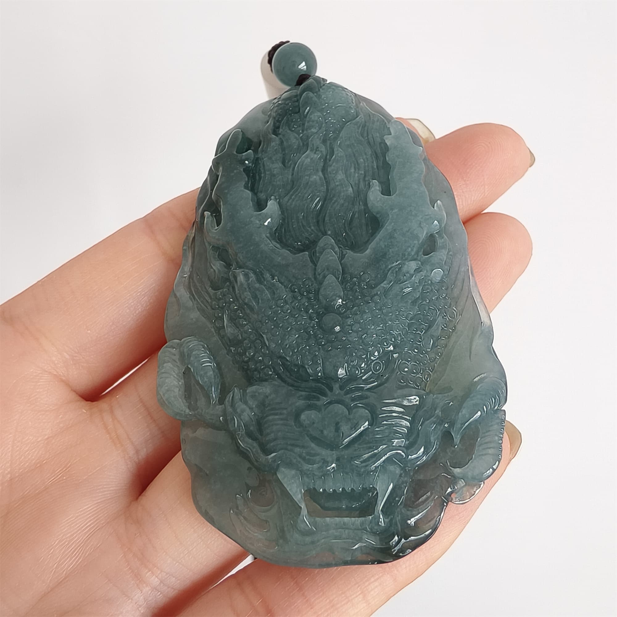 DDP 66.5mm Natural Type A Untreated Icy Waxy Blue Watery Guatemalan Jadeite Dragon Pendant