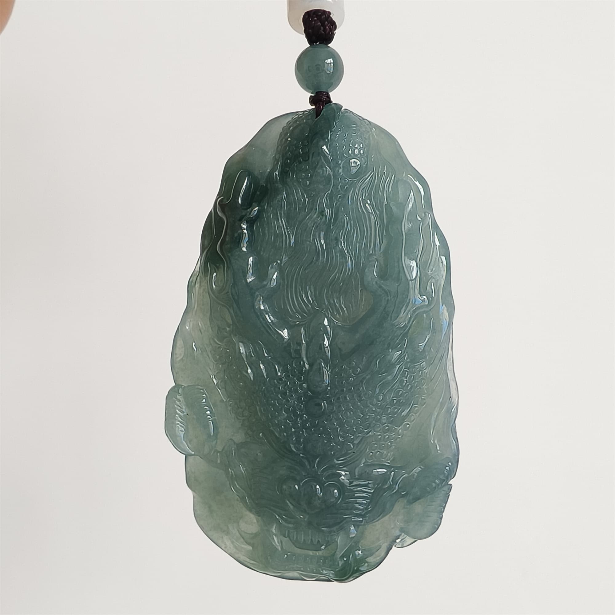 DDP 66.5mm Natural Type A Untreated Icy Waxy Blue Watery Guatemalan Jadeite Dragon Pendant