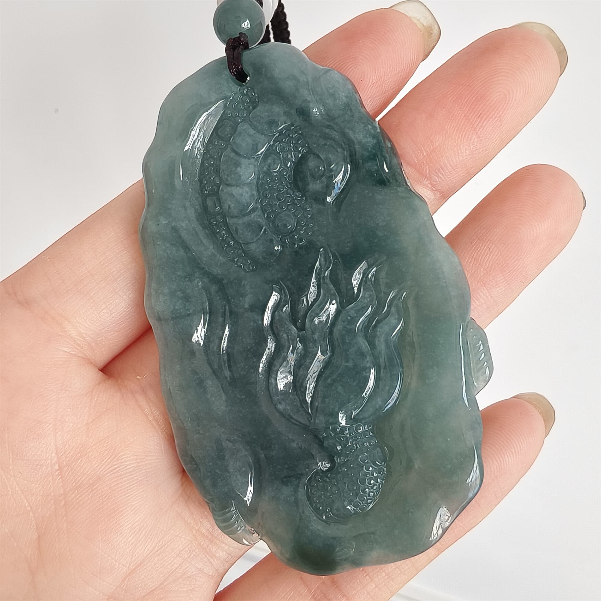 DDP 66.5mm Natural Type A Untreated Icy Waxy Blue Watery Guatemalan Jadeite Dragon Pendant