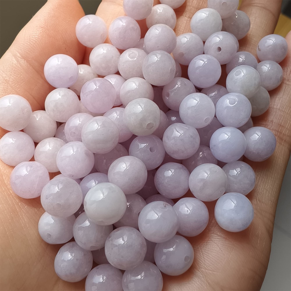 DDP 25pcs 8mm Natural Certificated Type A Lavender Burmese Jadeite Round Beads