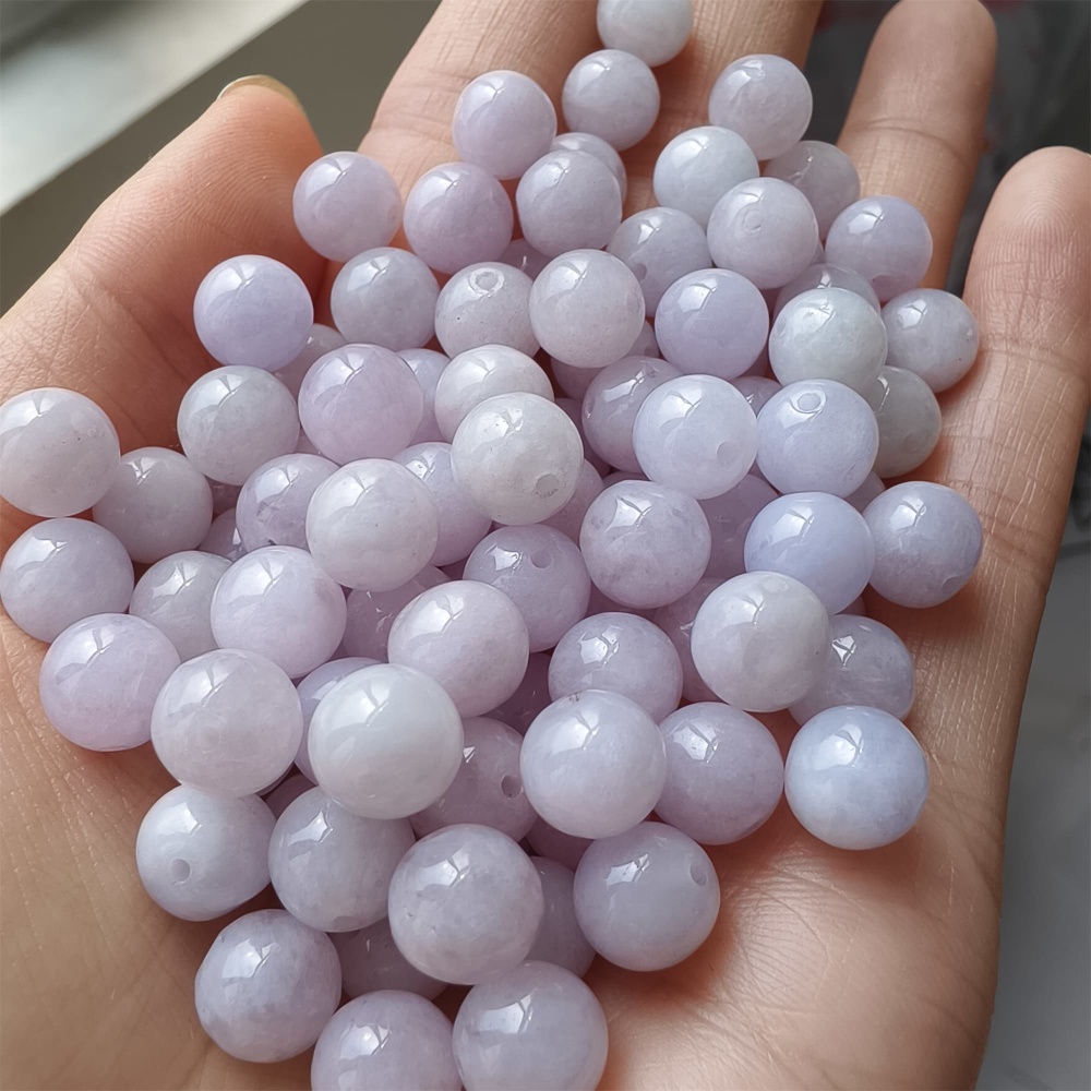 DDP 25pcs 8mm Natural Certificated Type A Lavender Burmese Jadeite Round Beads