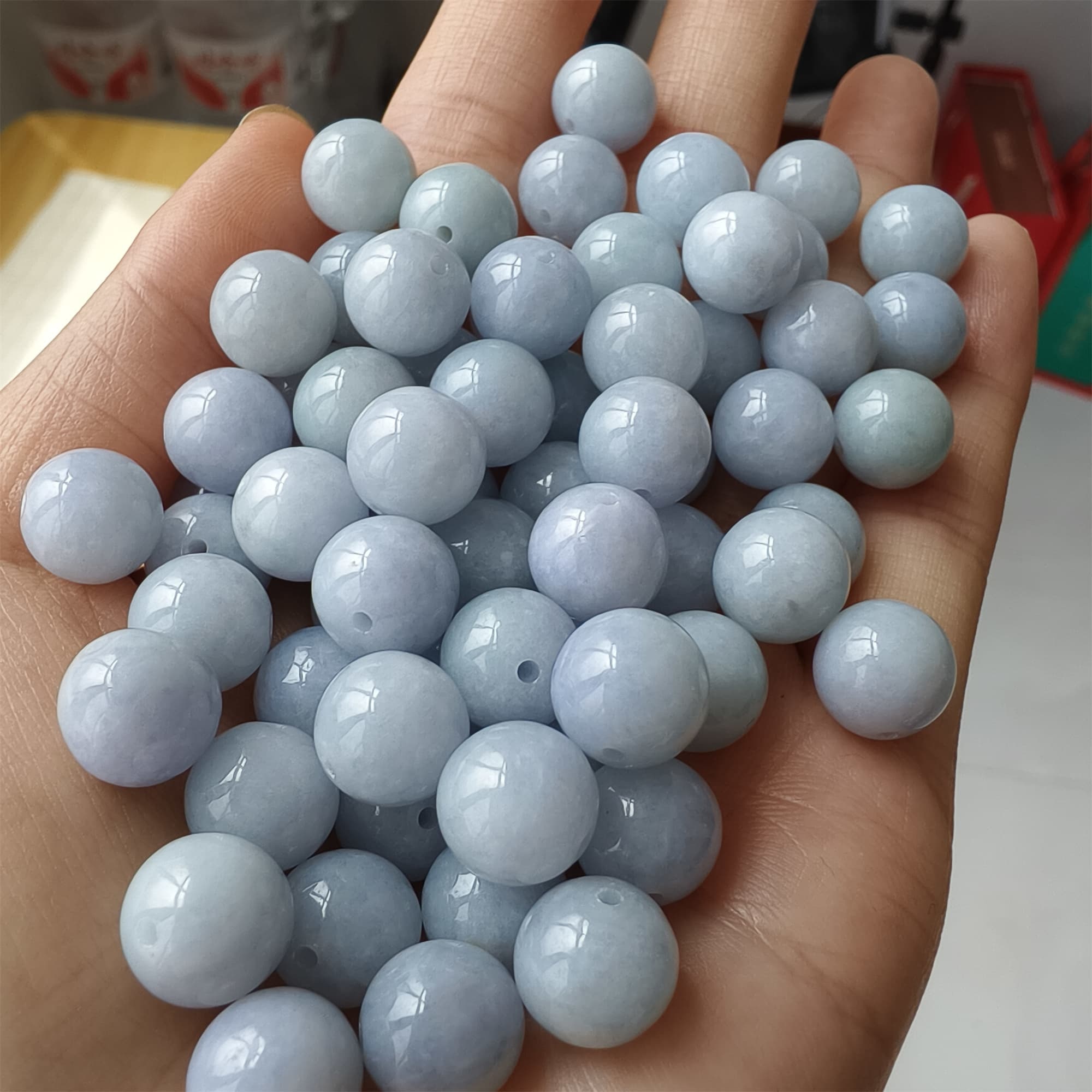 DDP 20pcs 10mm Natural Certificated Type A Light Lavender Burmese Jadeite Round Beads