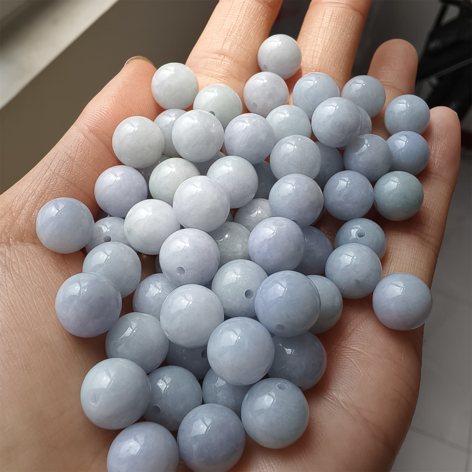 DDP 20pcs 10mm Natural Certificated Type A Light Lavender Burmese Jadeite Round Beads