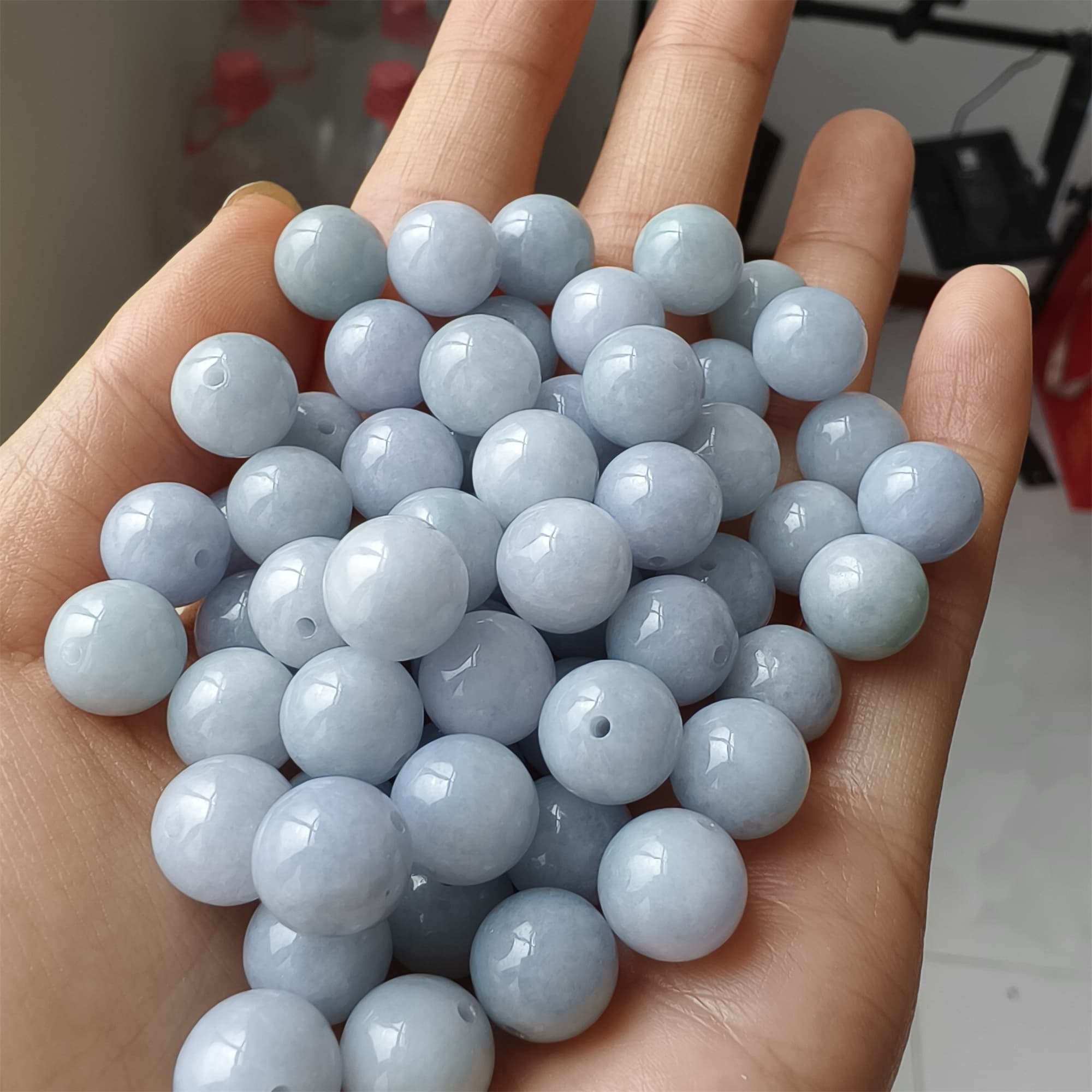 DDP 20pcs 10mm Natural Certificated Type A Light Lavender Burmese Jadeite Round Beads