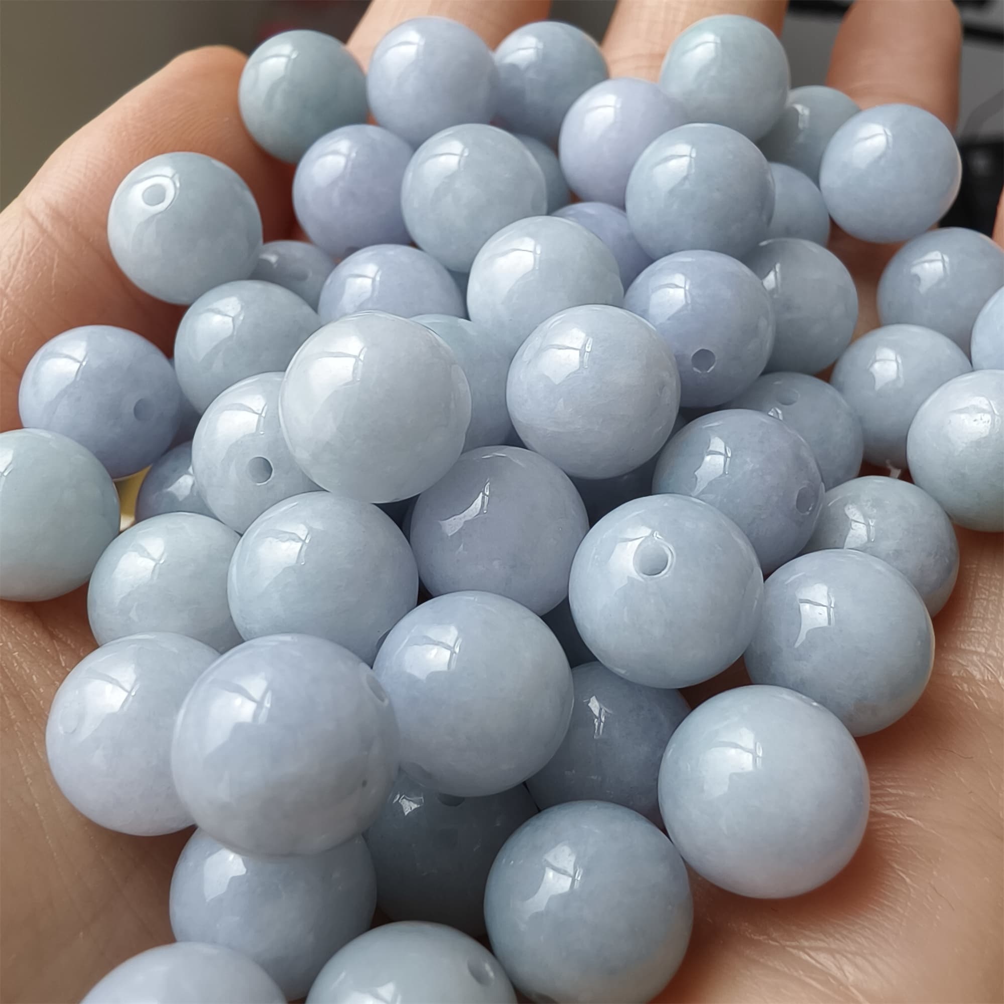 DDP 20pcs 10mm Natural Certificated Type A Light Lavender Burmese Jadeite Round Beads