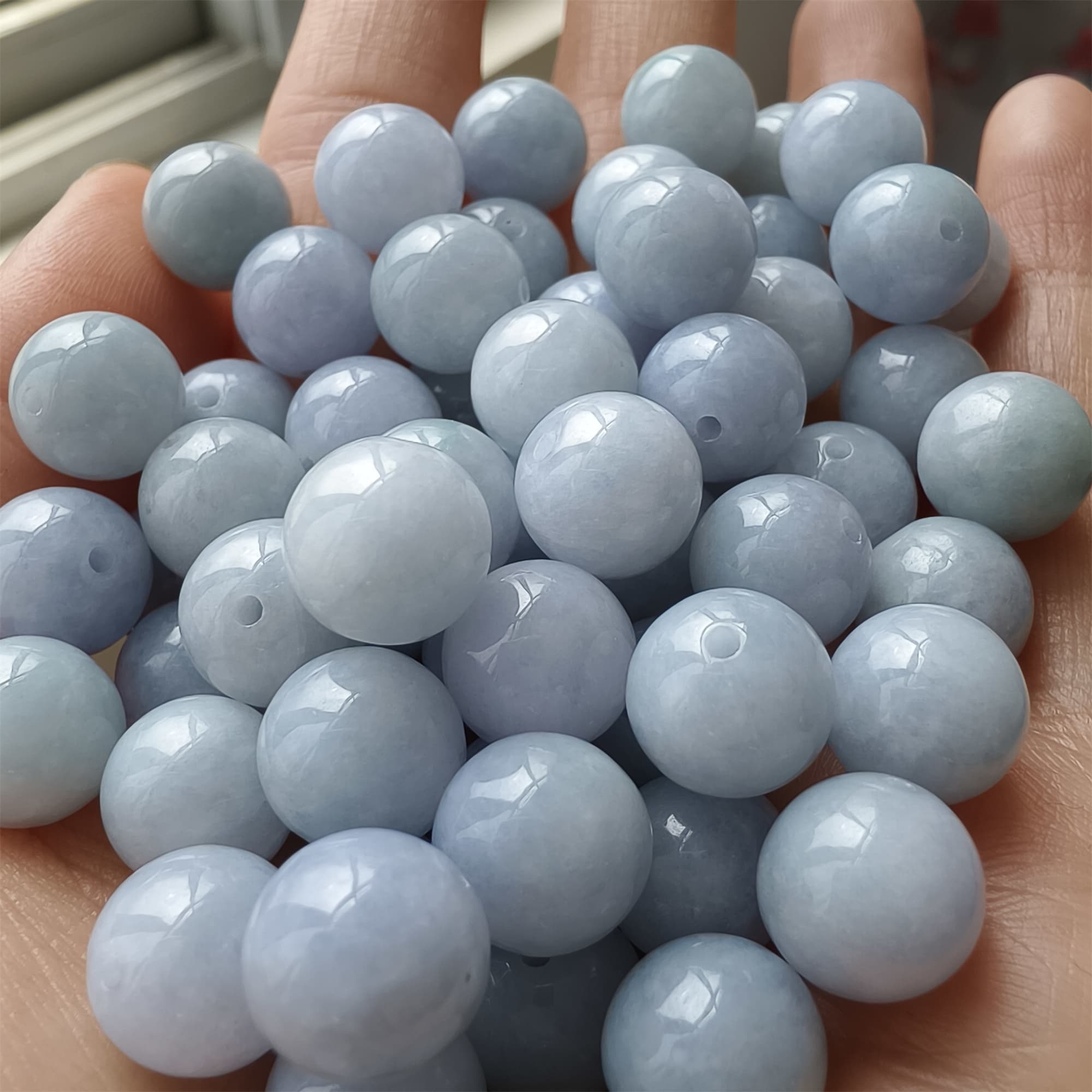 DDP 20pcs 10mm Natural Certificated Type A Light Lavender Burmese Jadeite Round Beads