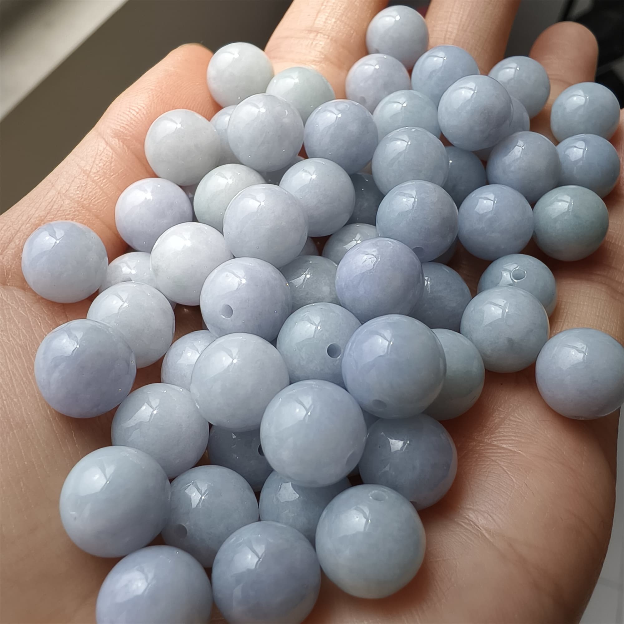 DDP 20pcs 10mm Natural Certificated Type A Light Lavender Burmese Jadeite Round Beads