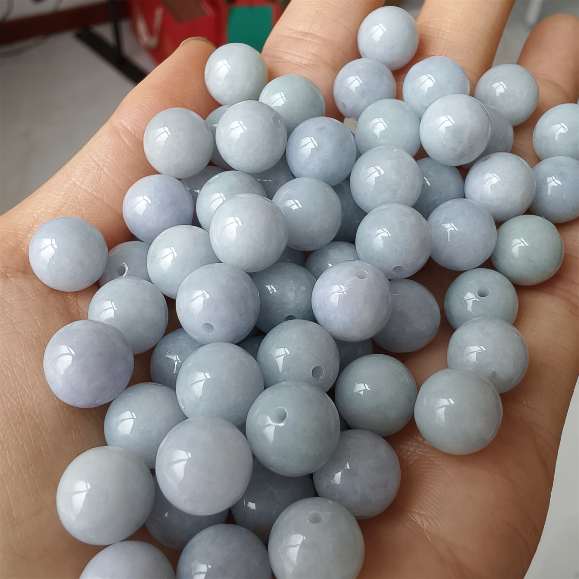 DDP 20pcs 10mm Natural Certificated Type A Light Lavender Burmese Jadeite Round Beads