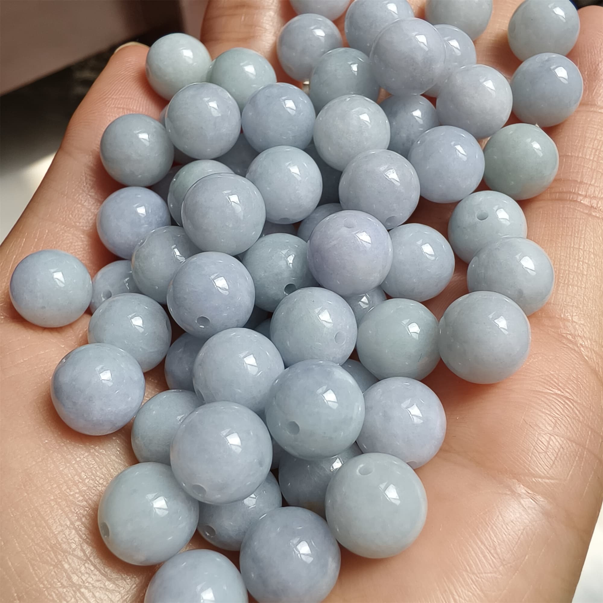 DDP 20pcs 10mm Natural Certificated Type A Light Lavender Burmese Jadeite Round Beads