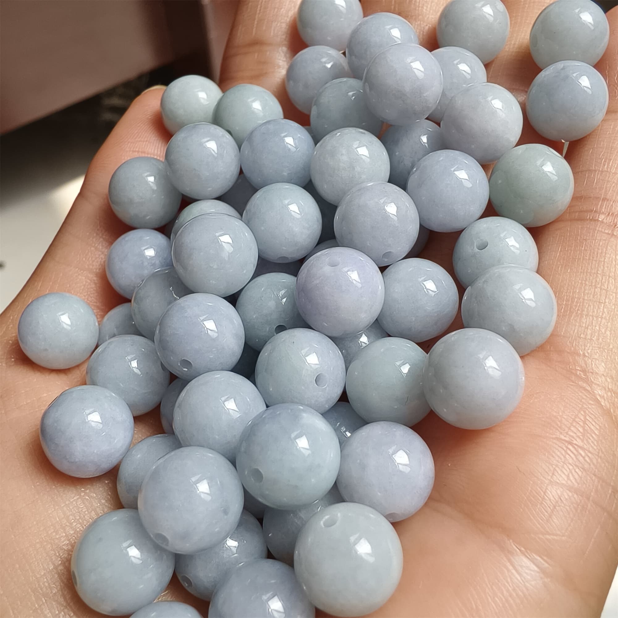 DDP 20pcs 10mm Natural Certificated Type A Light Lavender Burmese Jadeite Round Beads