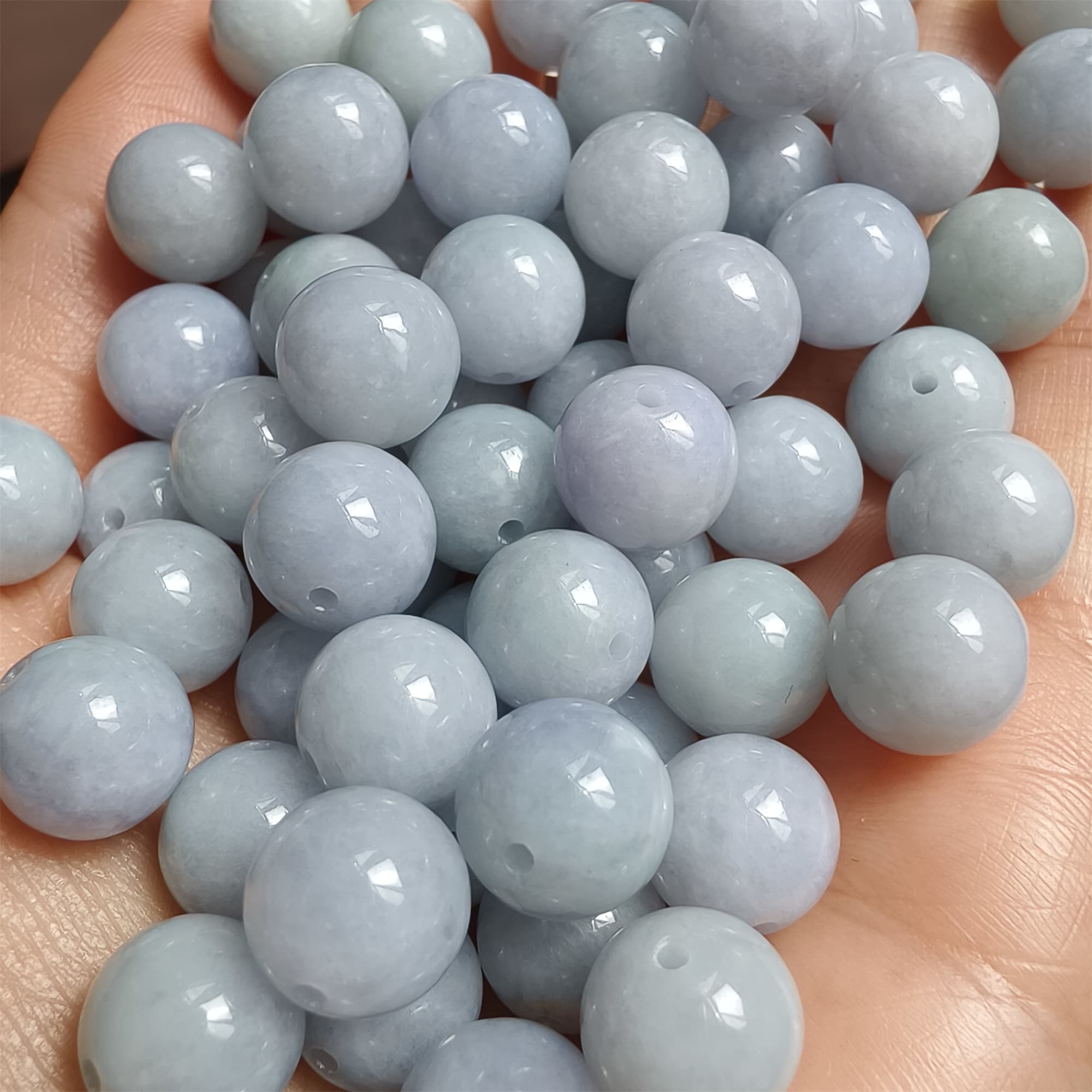 DDP 20pcs 10mm Natural Certificated Type A Light Lavender Burmese Jadeite Round Beads