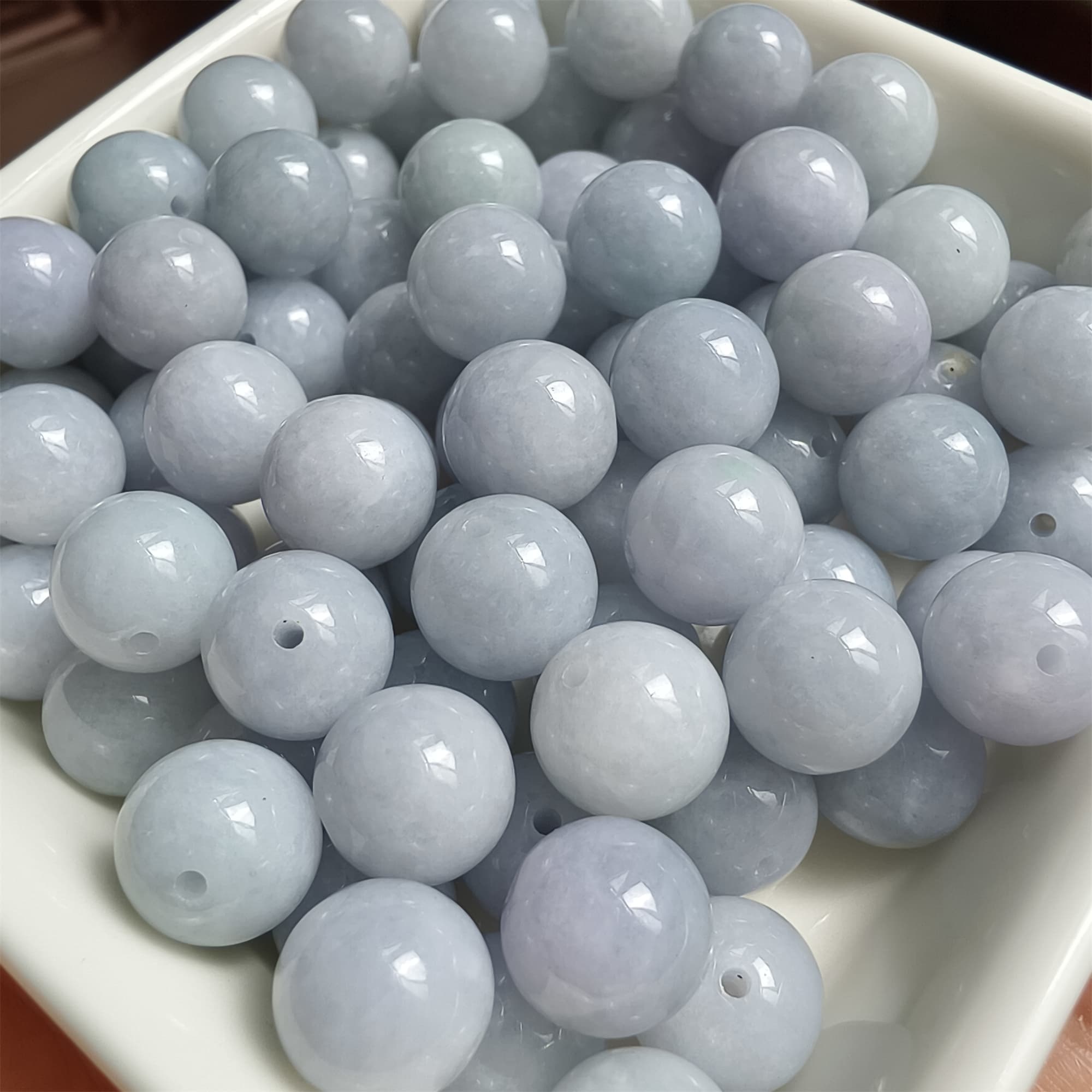DDP 20pcs 10mm Natural Certificated Type A Light Lavender Burmese Jadeite Round Beads