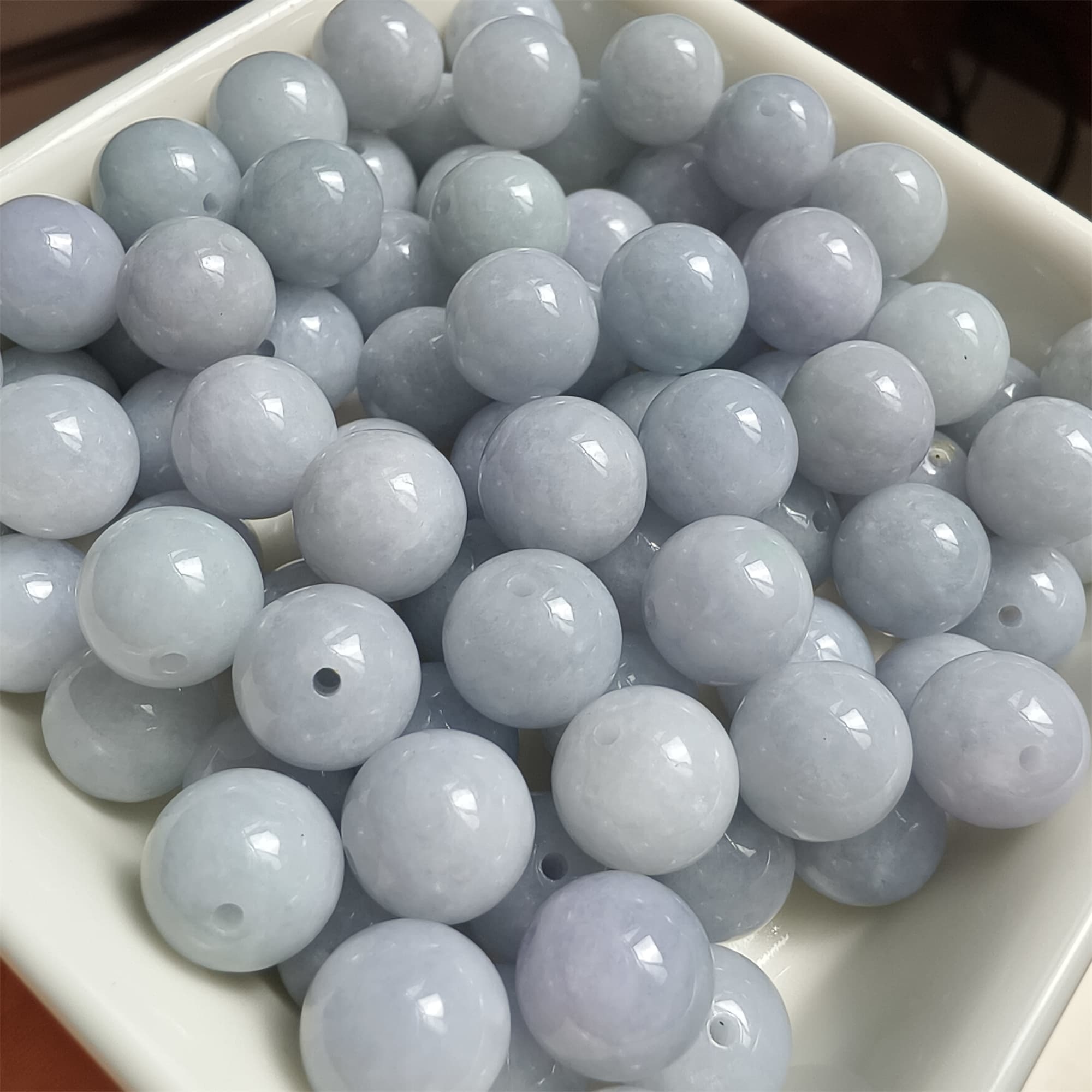 DDP 20pcs 10mm Natural Certificated Type A Light Lavender Burmese Jadeite Round Beads