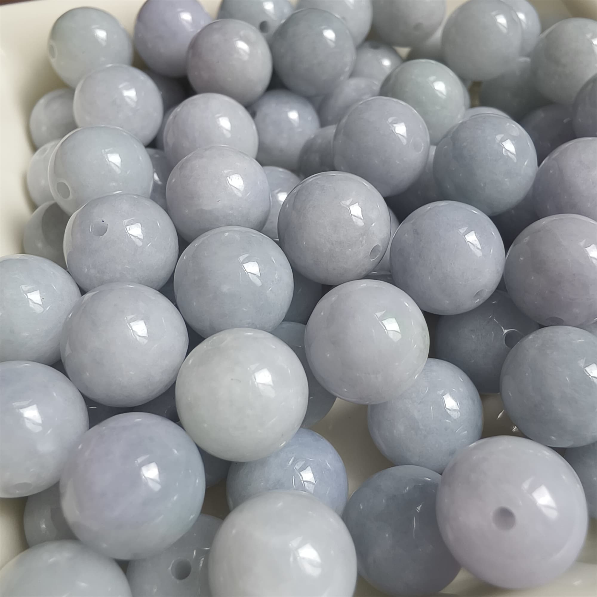 DDP 20pcs 10mm Natural Certificated Type A Light Lavender Burmese Jadeite Round Beads