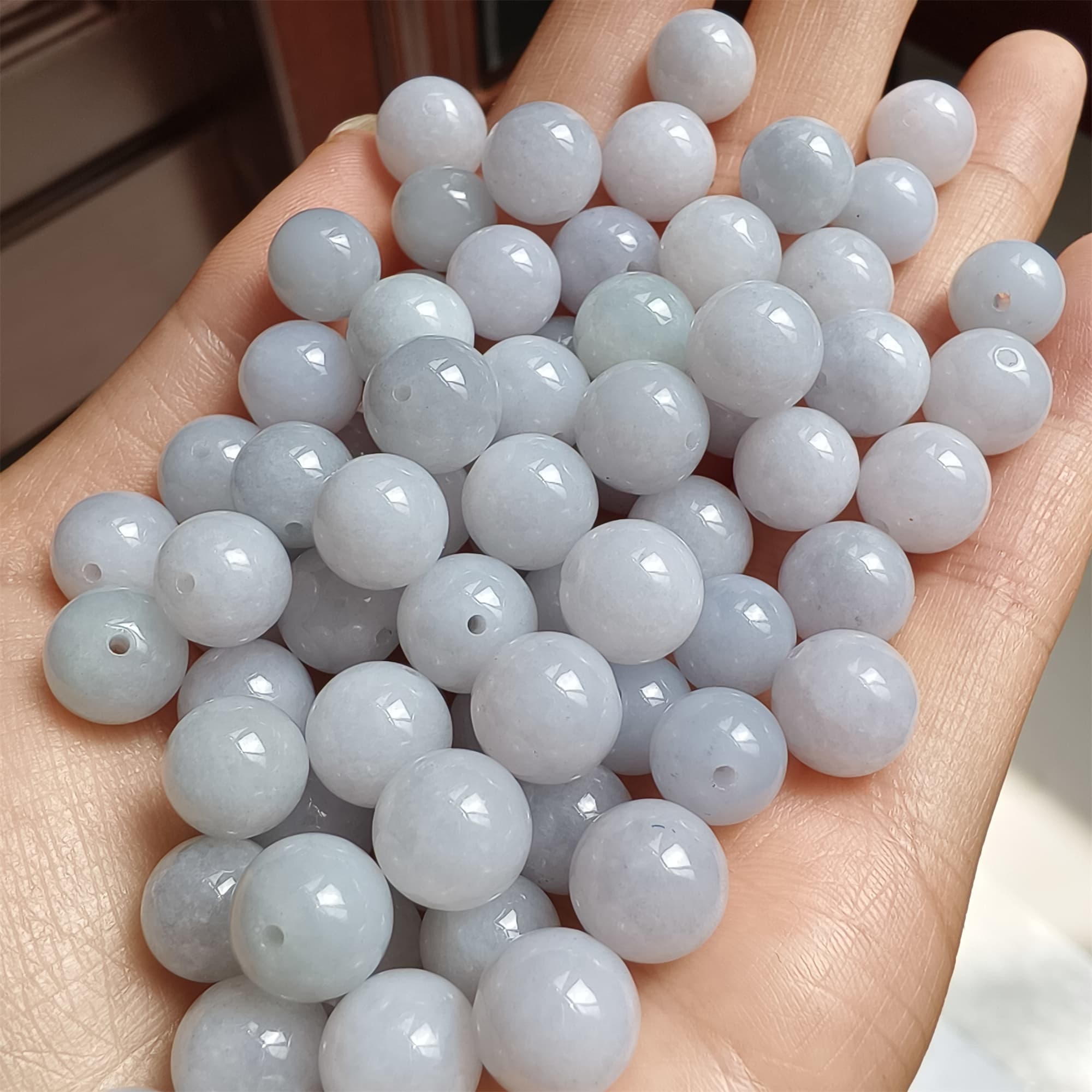 DDP 20pcs 8.9-9.7mm Natural Certificated Type A Light Lavender Green White Burmese Jadeite Round Beads