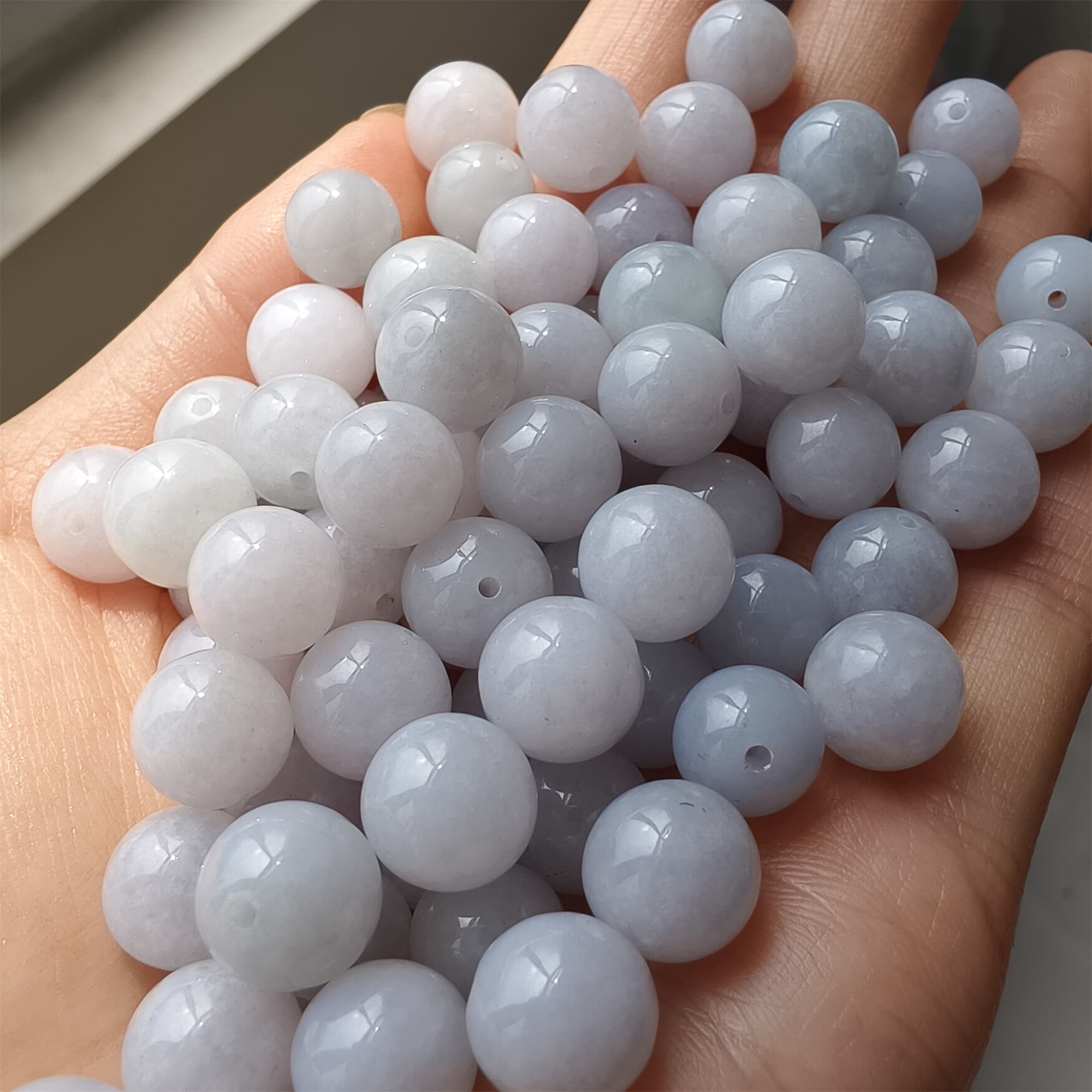 DDP 20pcs 8.9-9.7mm Natural Certificated Type A Light Lavender Green White Burmese Jadeite Round Beads