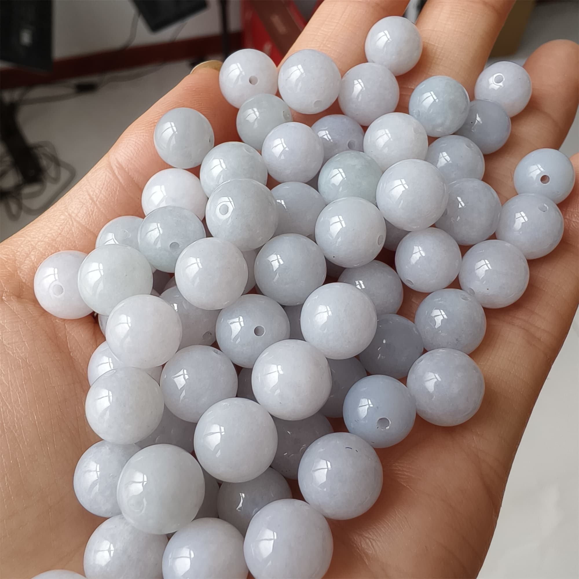 DDP 20pcs 8.9-9.7mm Natural Certificated Type A Light Lavender Green White Burmese Jadeite Round Beads