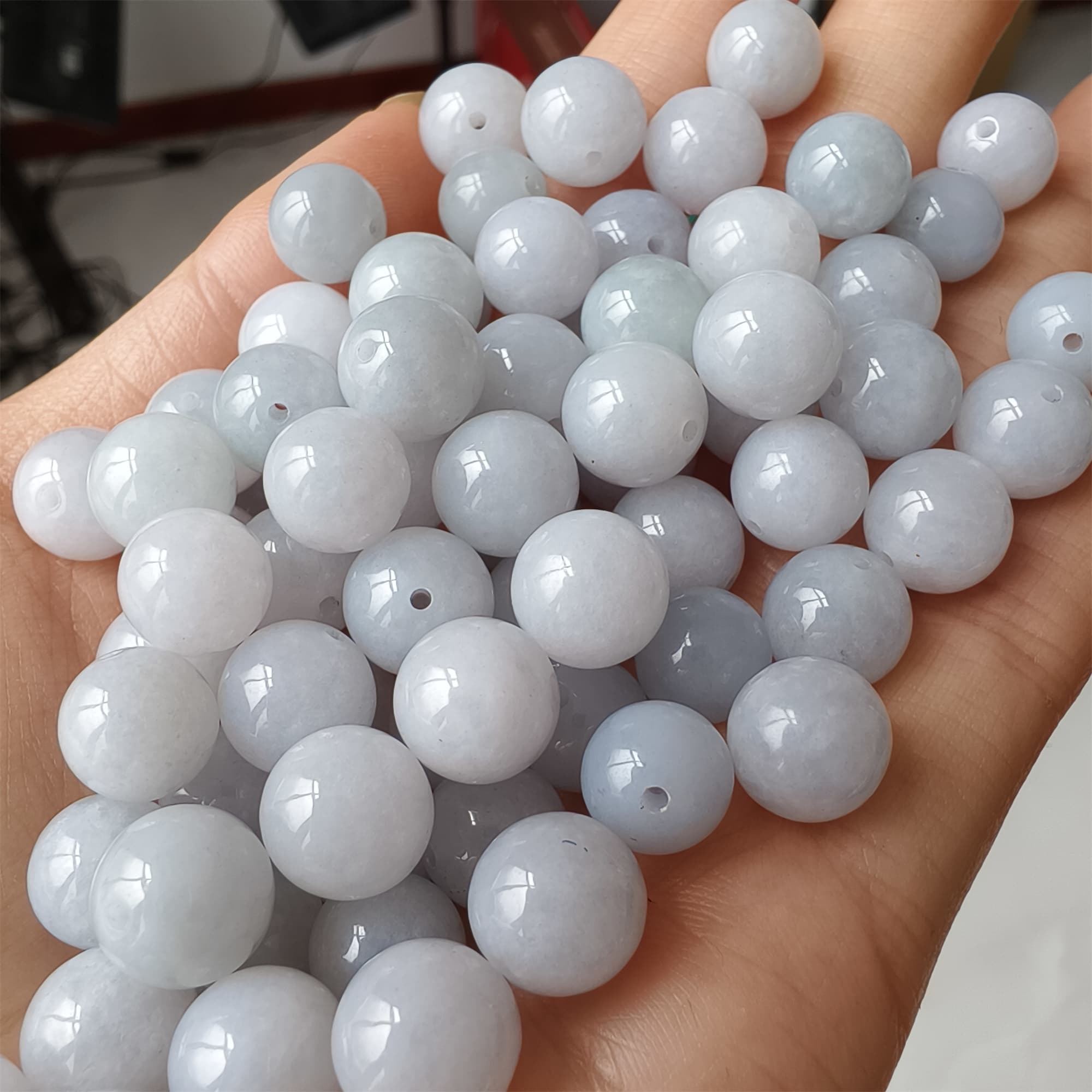 DDP 20pcs 8.9-9.7mm Natural Certificated Type A Light Lavender Green White Burmese Jadeite Round Beads