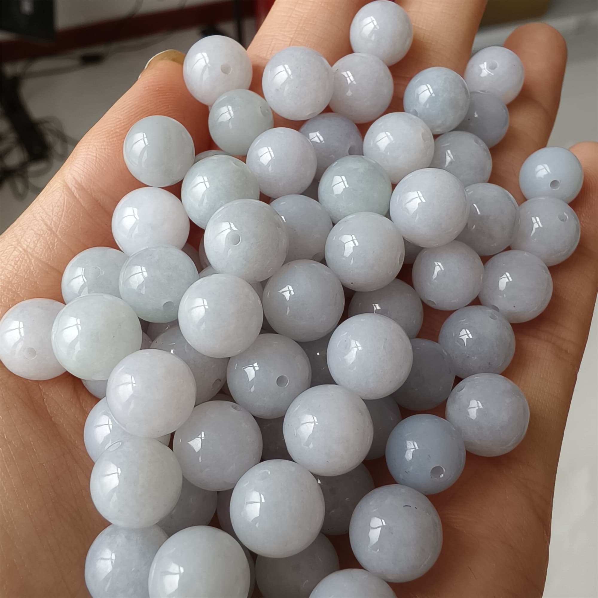 DDP 20pcs 8.9-9.7mm Natural Certificated Type A Light Lavender Green White Burmese Jadeite Round Beads