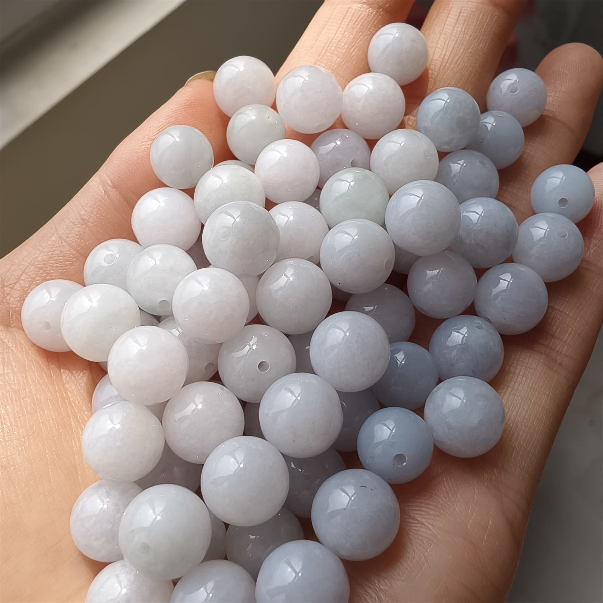 DDP 20pcs 8.9-9.7mm Natural Certificated Type A Light Lavender Green White Burmese Jadeite Round Beads