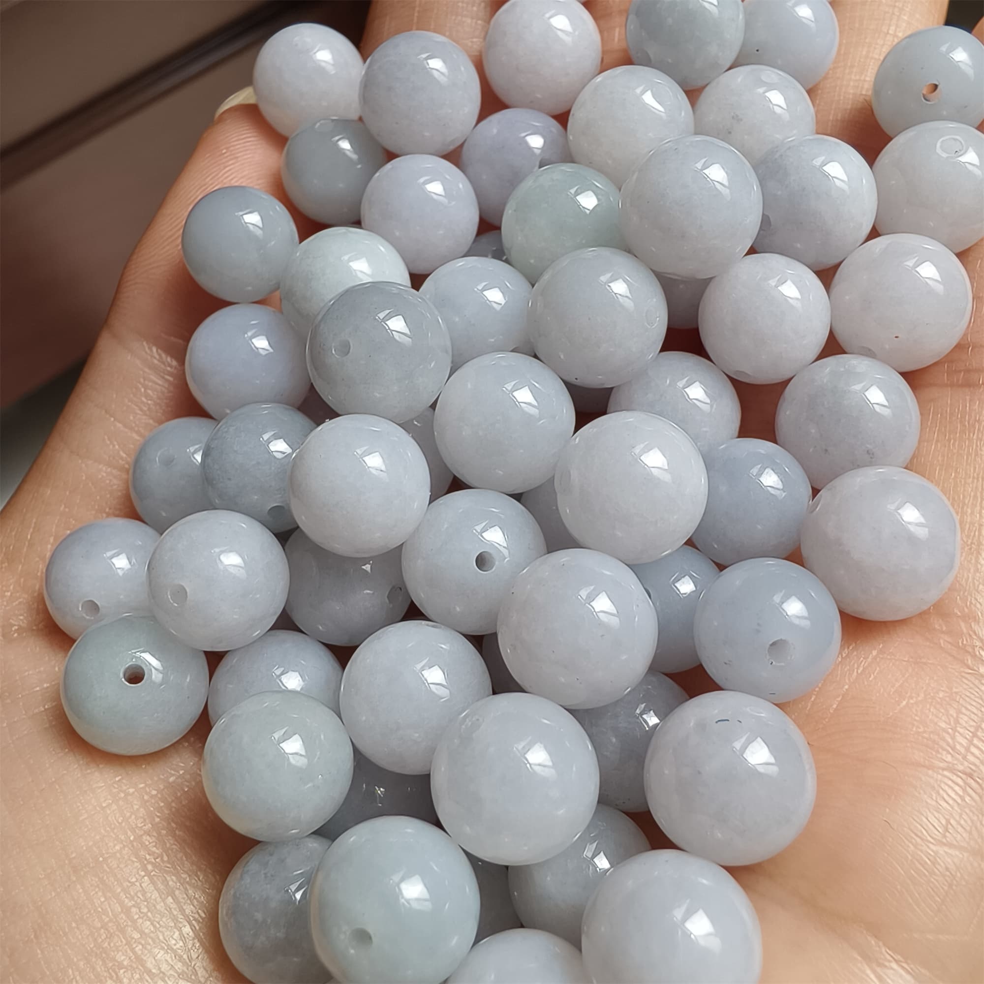 DDP 20pcs 8.9-9.7mm Natural Certificated Type A Light Lavender Green White Burmese Jadeite Round Beads