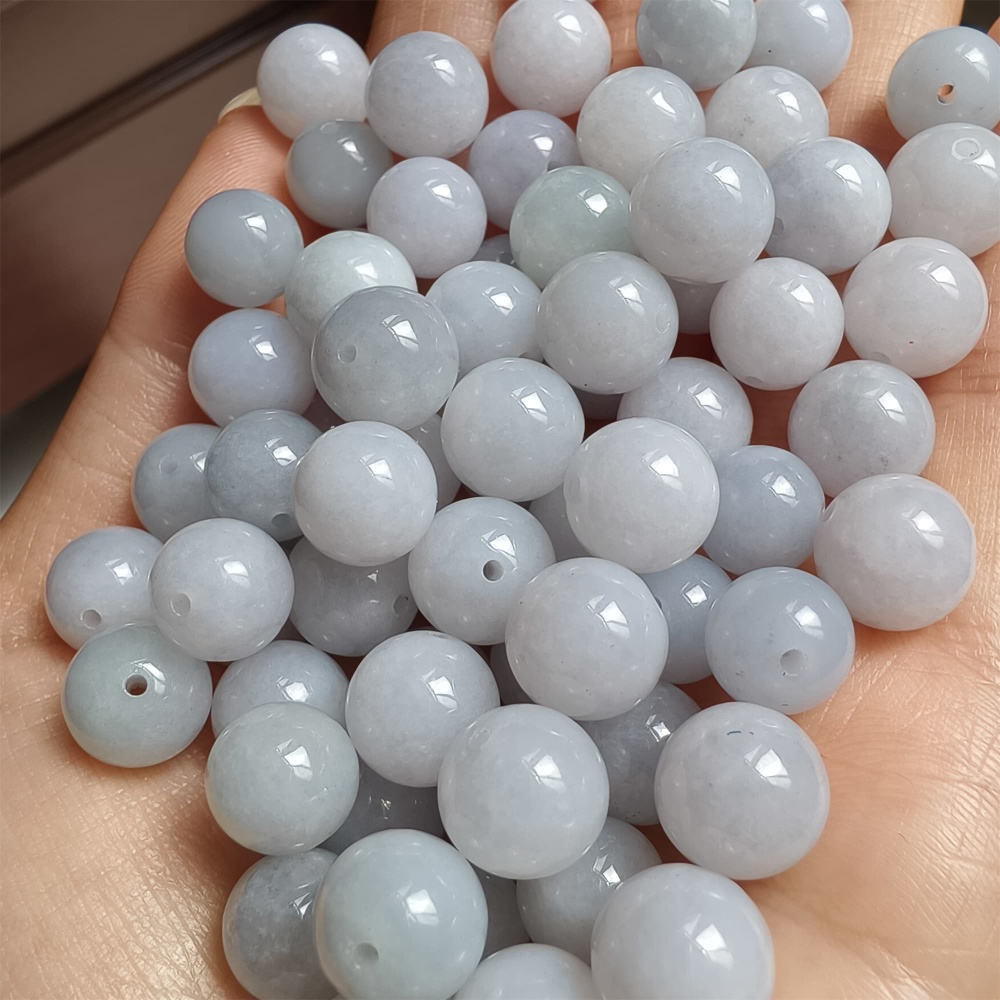 DDP 20pcs 8.9-9.7mm Natural Certificated Type A Light Lavender Green White Burmese Jadeite Round Beads