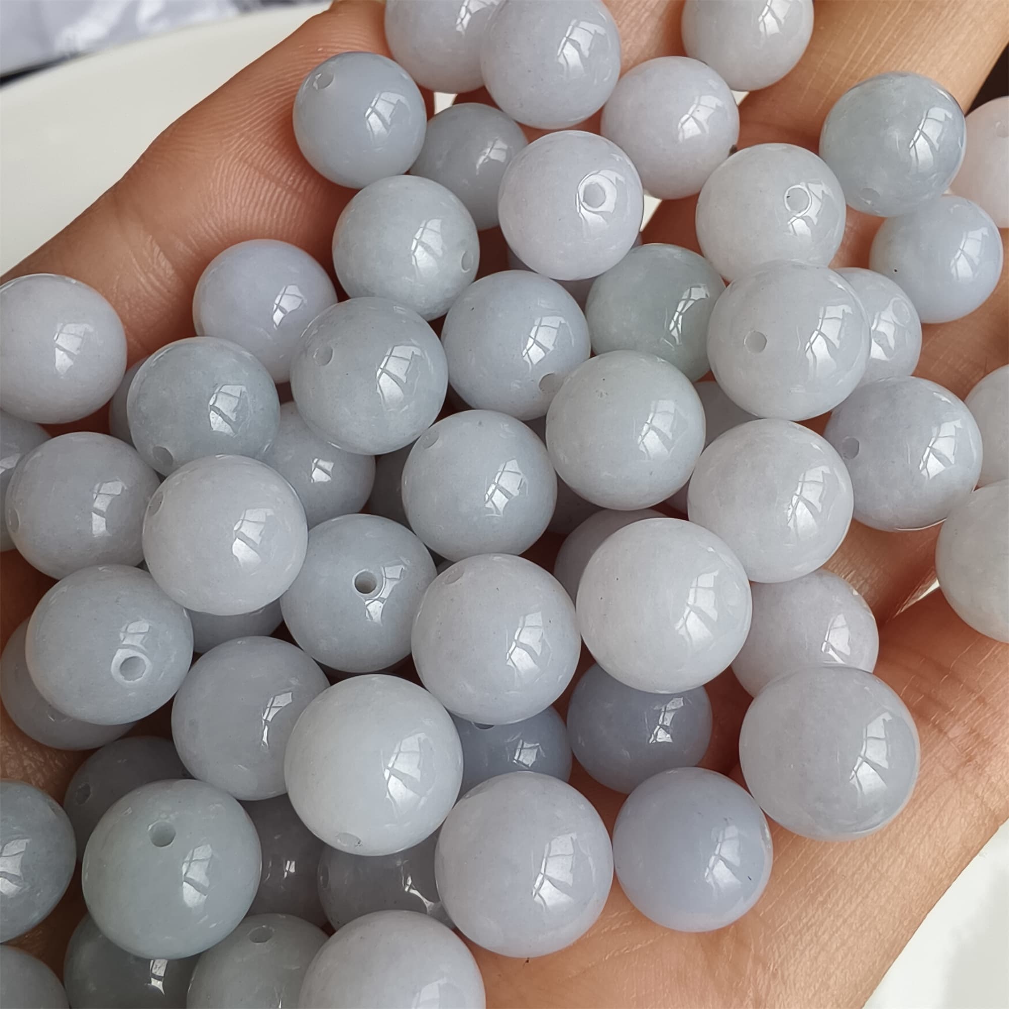 DDP 20pcs 8.9-9.7mm Natural Certificated Type A Light Lavender Green White Burmese Jadeite Round Beads