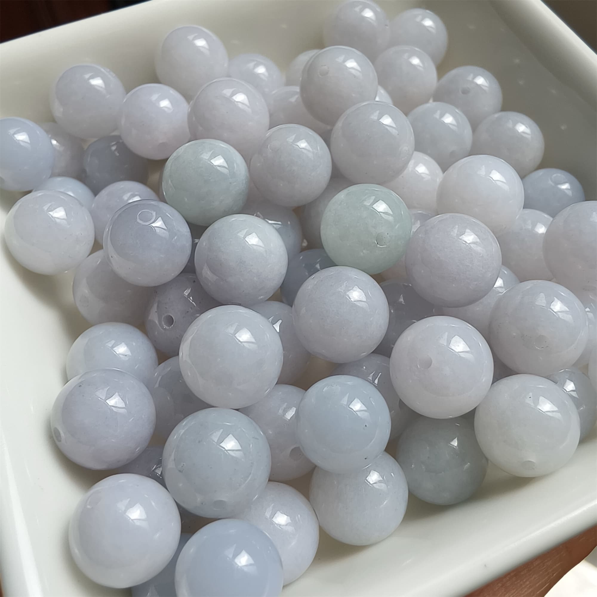DDP 20pcs 8.9-9.7mm Natural Certificated Type A Light Lavender Green White Burmese Jadeite Round Beads