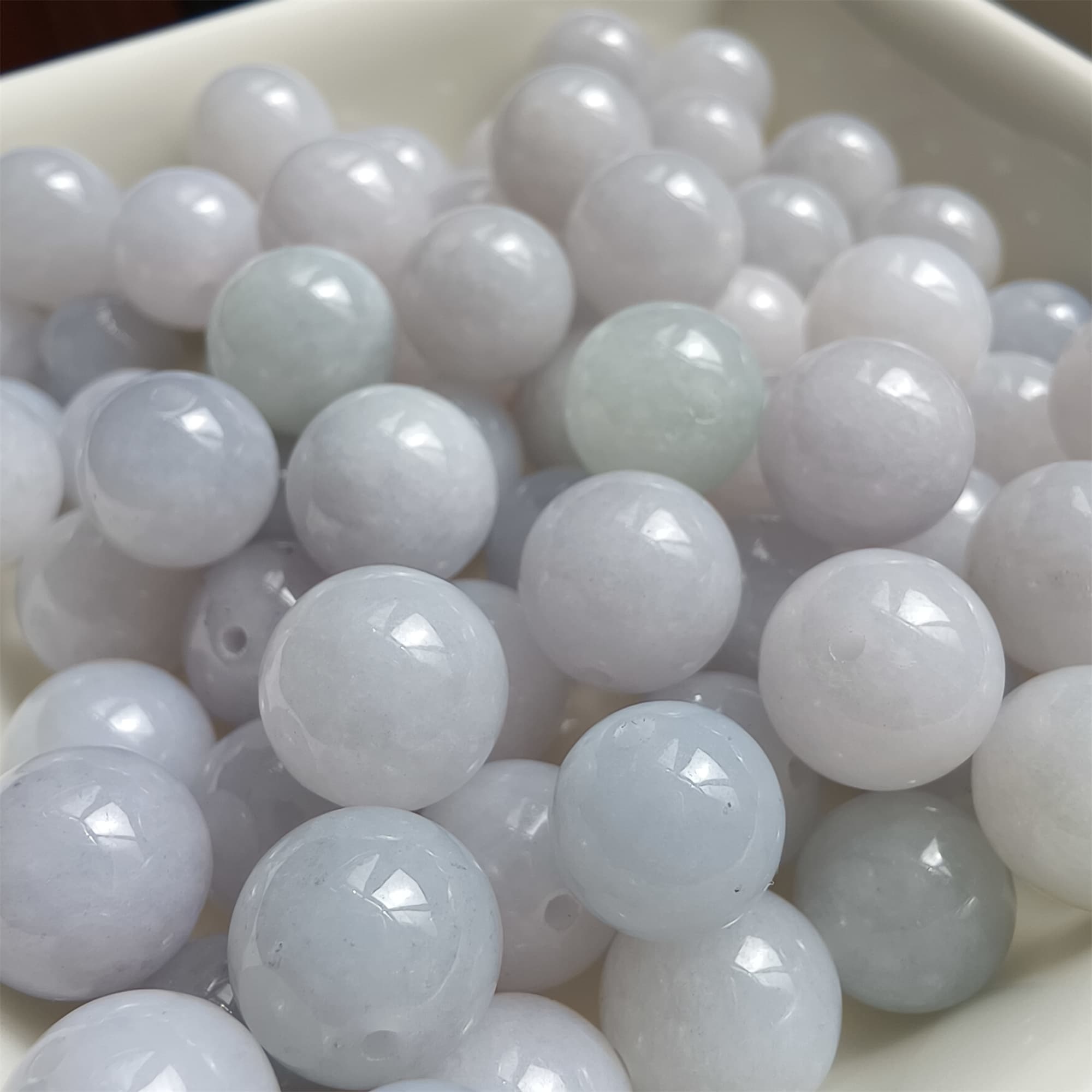 DDP 20pcs 8.9-9.7mm Natural Certificated Type A Light Lavender Green White Burmese Jadeite Round Beads