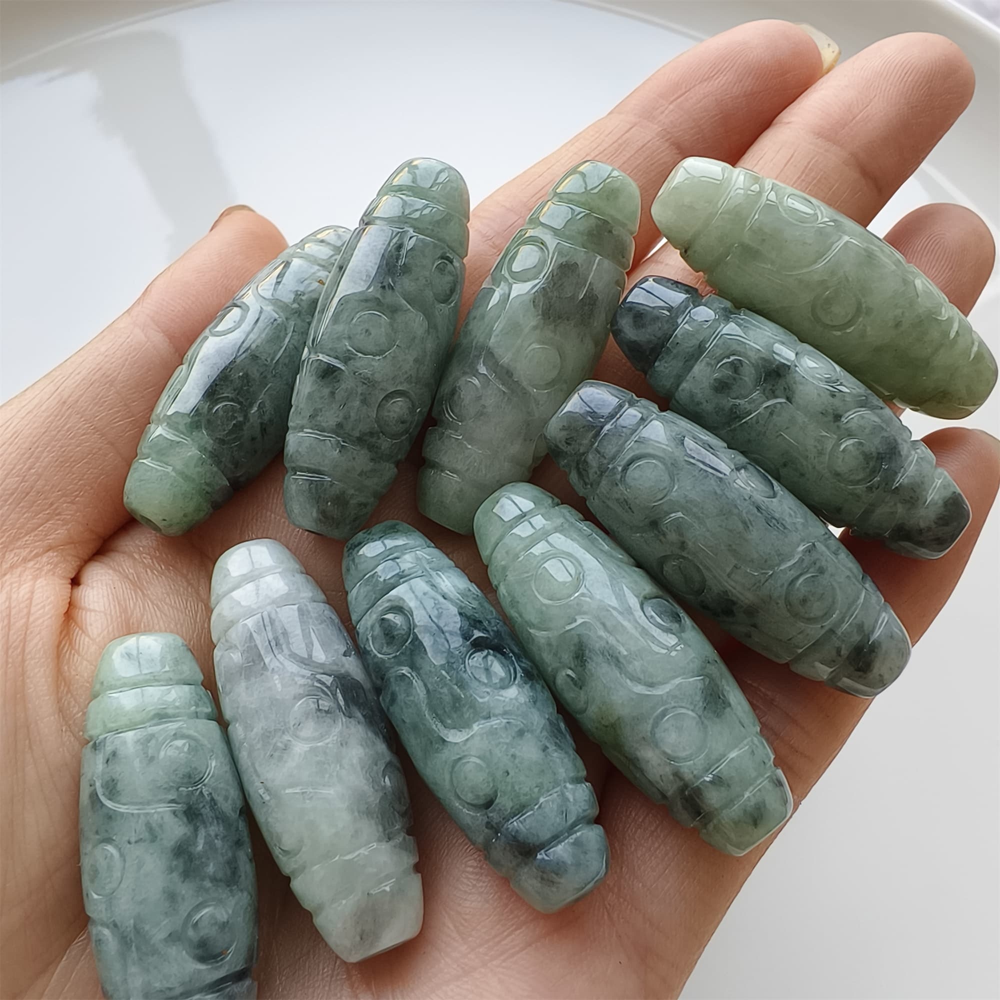 DDP 35mm Natural Type A Untreated Black Chicken Species Burmese Jadeite Dzi Beads
