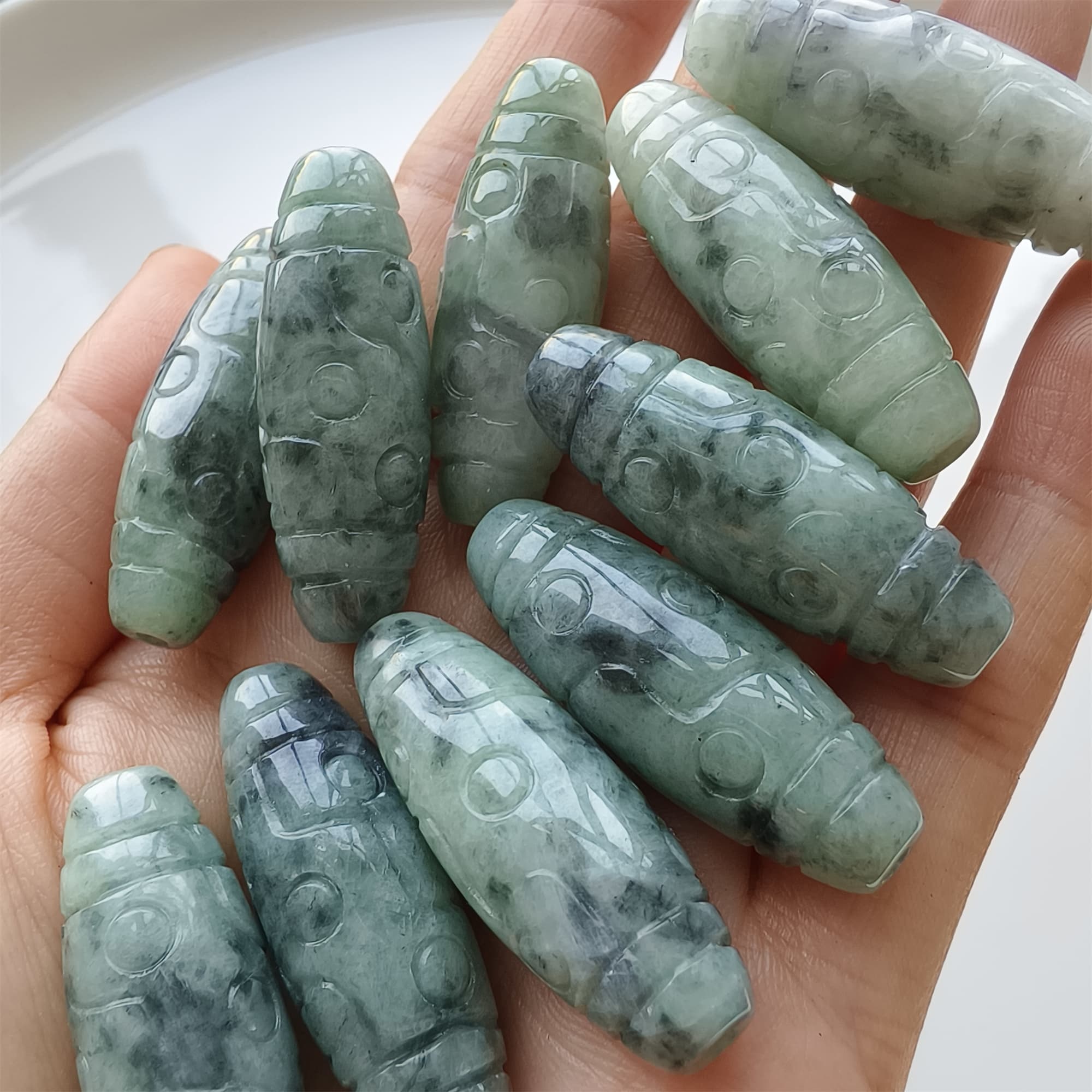 DDP 35mm Natural Type A Untreated Black Chicken Species Burmese Jadeite Dzi Beads