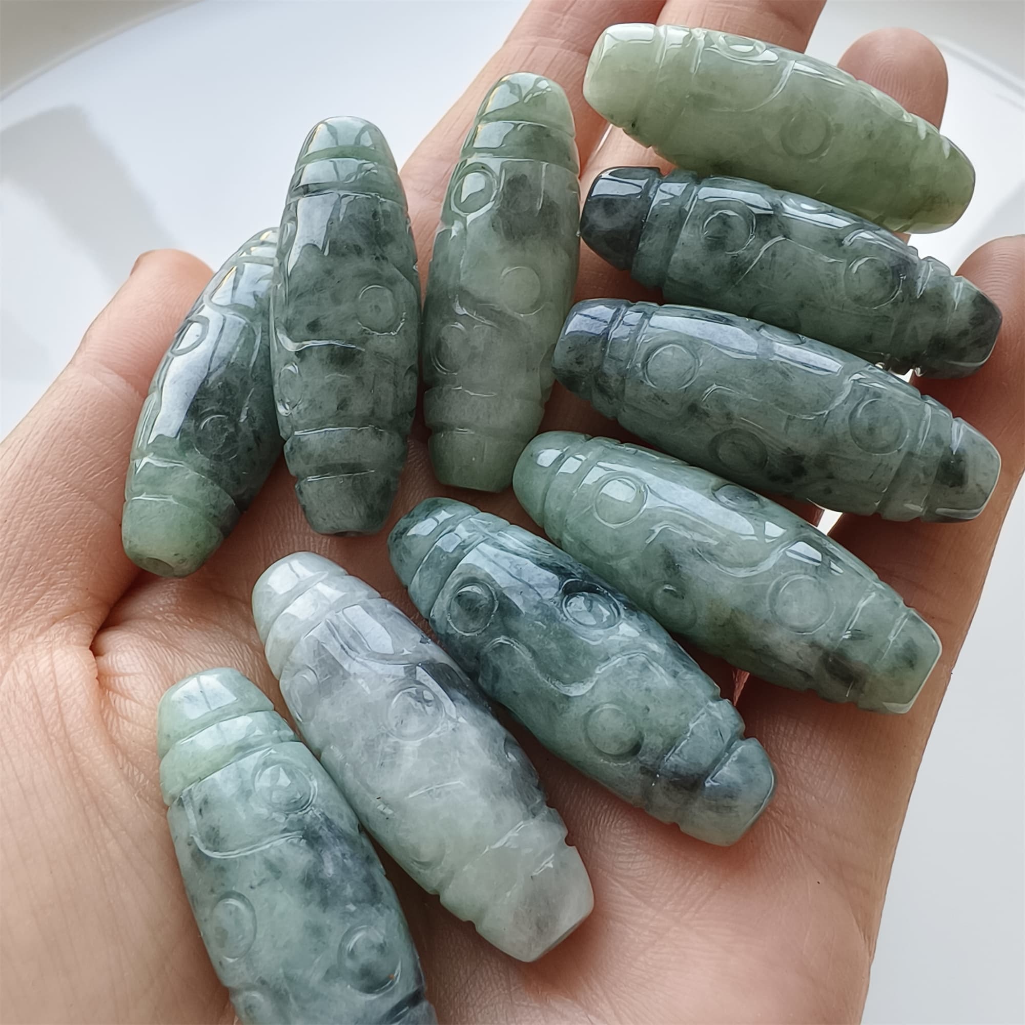 DDP 35mm Natural Type A Untreated Black Chicken Species Burmese Jadeite Dzi Beads