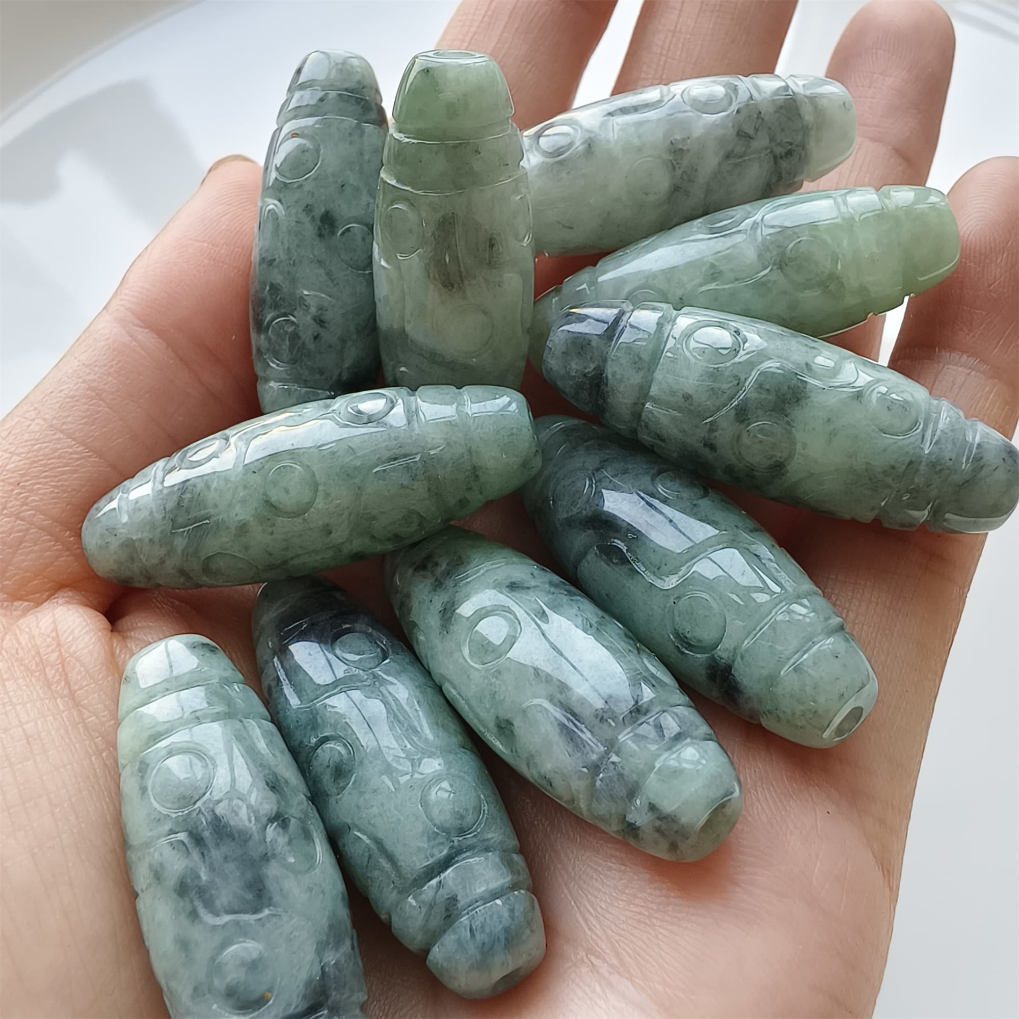DDP 35mm Natural Type A Untreated Black Chicken Species Burmese Jadeite Dzi Beads