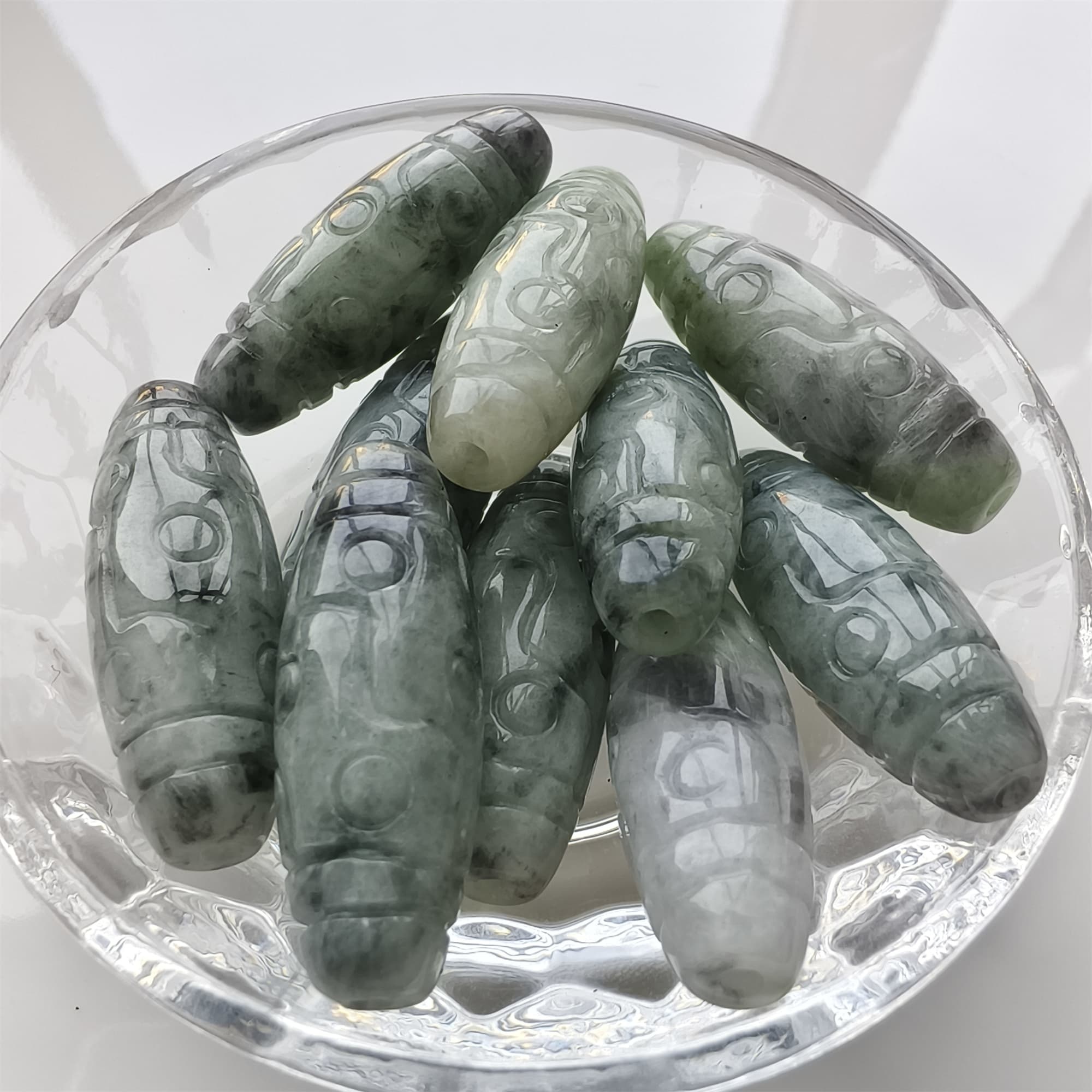 DDP 35mm Natural Type A Untreated Black Chicken Species Burmese Jadeite Dzi Beads