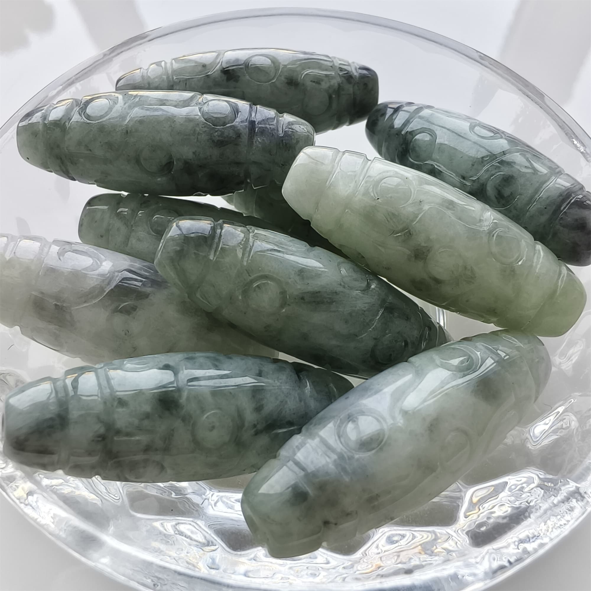 DDP 35mm Natural Type A Untreated Black Chicken Species Burmese Jadeite Dzi Beads