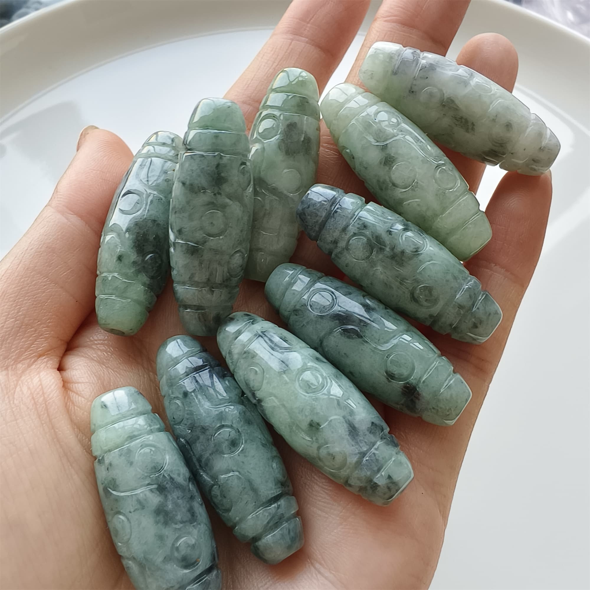 DDP 35mm Natural Type A Untreated Black Chicken Species Burmese Jadeite Dzi Beads