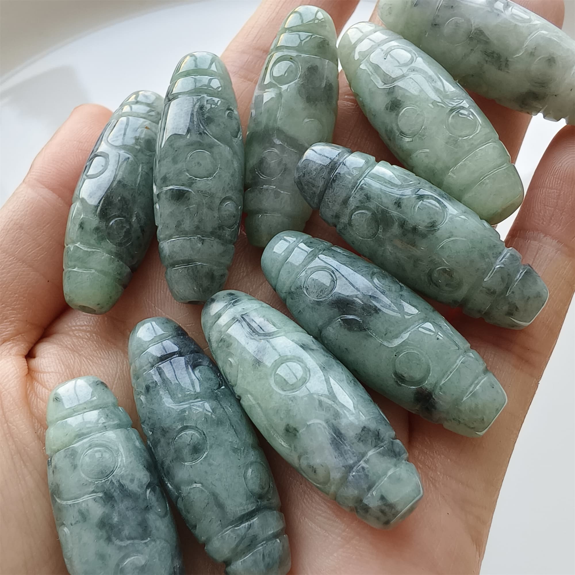 DDP 35mm Natural Type A Untreated Black Chicken Species Burmese Jadeite Dzi Beads