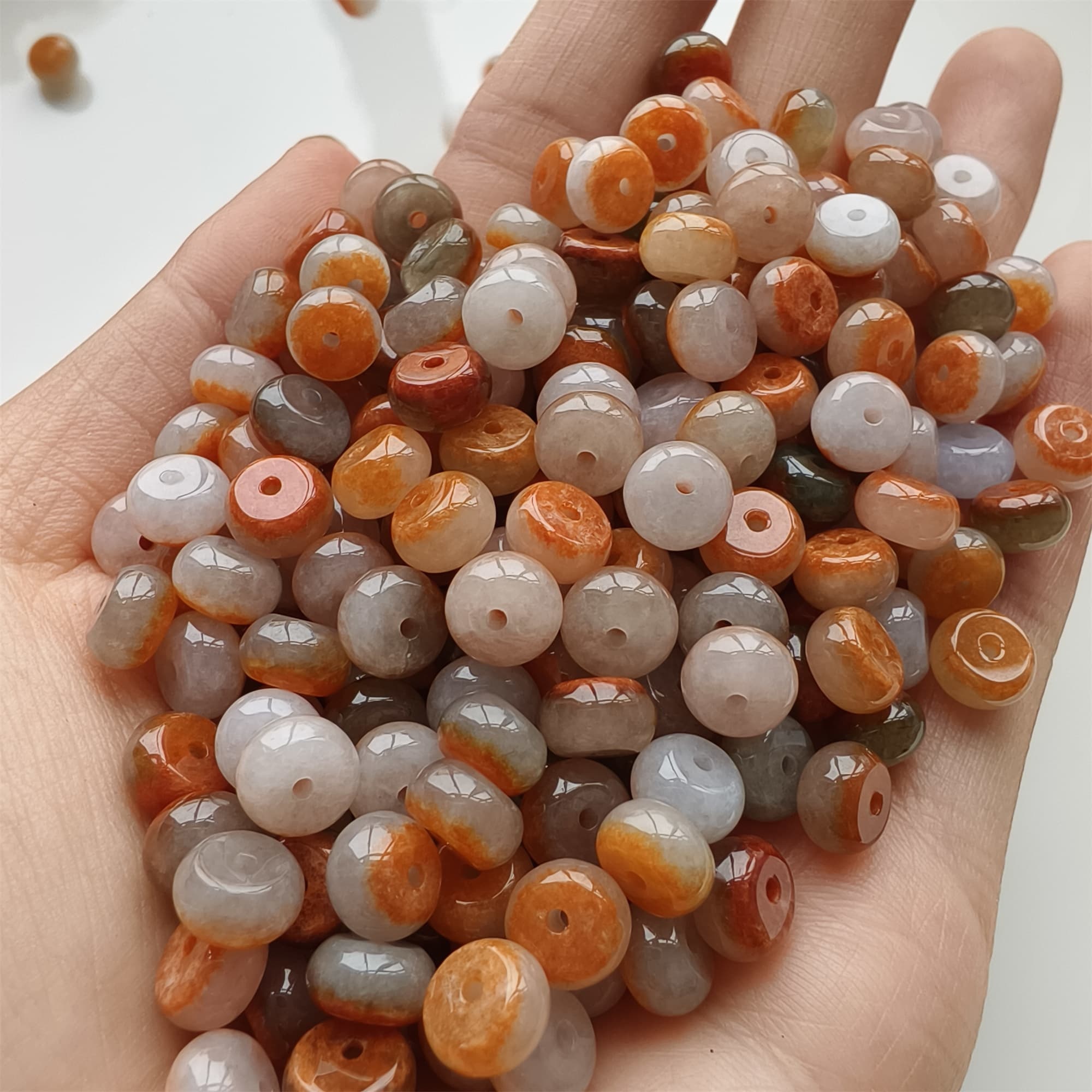 DDP 30pcs 7mm Natural Certificated Red White Burmese Jadeite Rondelle Beads