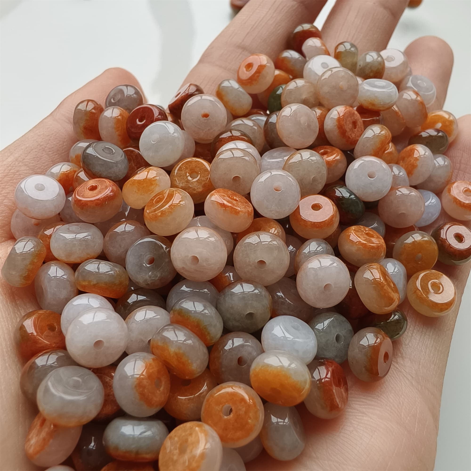 DDP 30pcs 7mm Natural Certificated Red White Burmese Jadeite Rondelle Beads