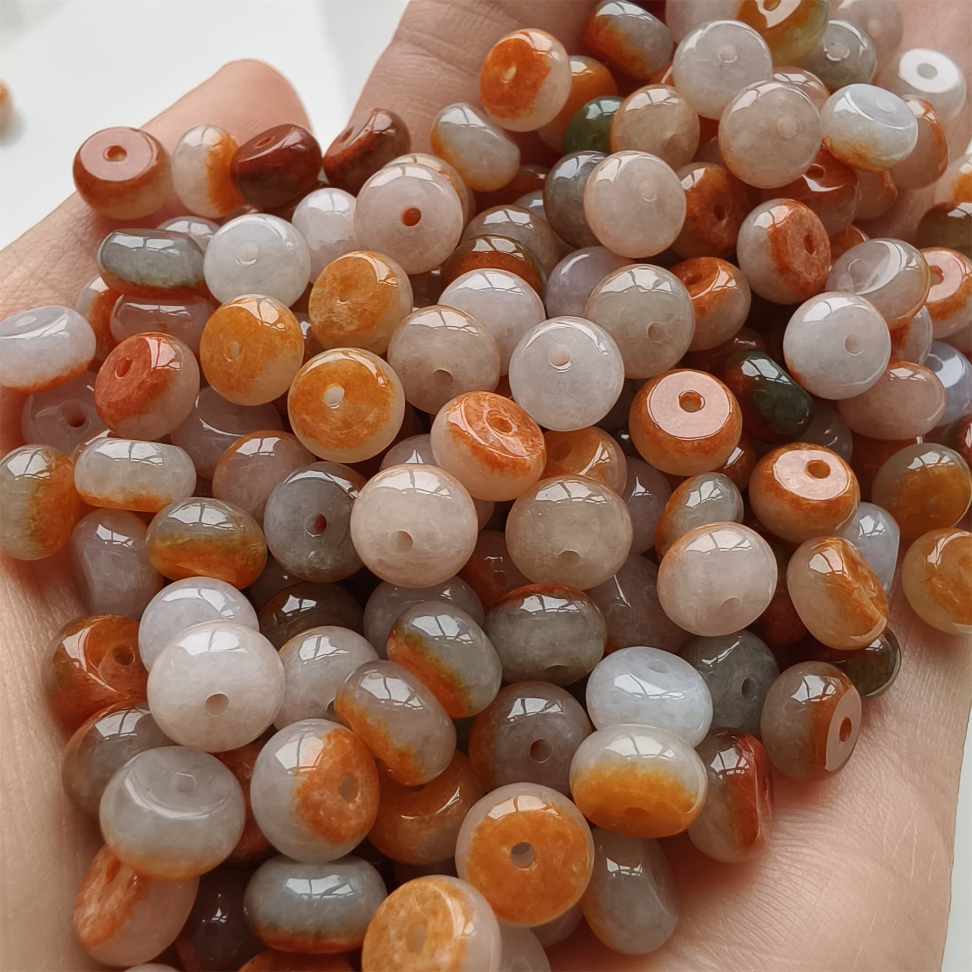 DDP 30pcs 7mm Natural Certificated Red White Burmese Jadeite Rondelle Beads